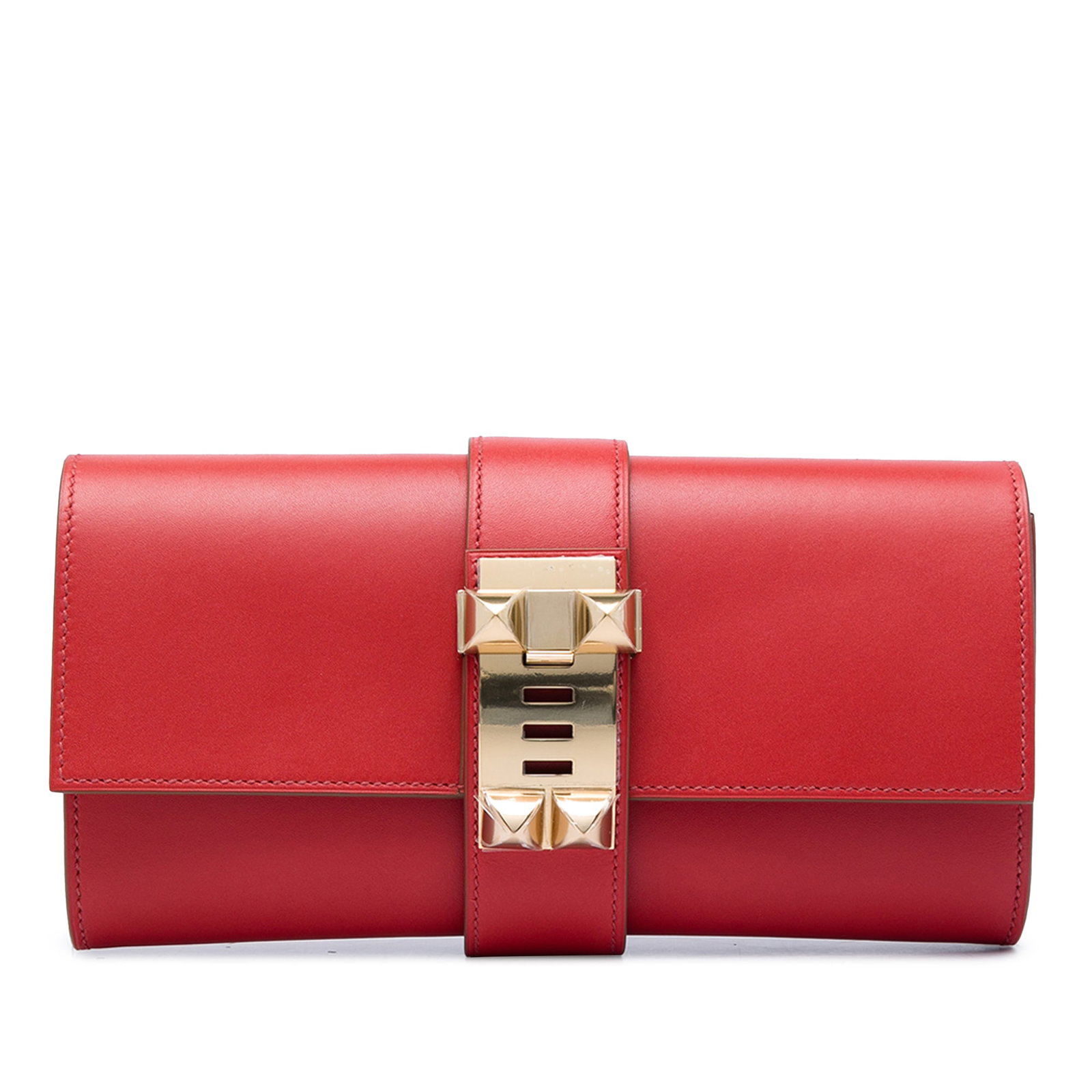 Hermes Medor 23 Tadelakt Leather Clutch Bag Red: Hermes Medor 23 Tadelakt Leather Clutch Bag Red Hermes Medor Clutch 23 in red Tadelakt leather with a front flap metal closure and an interior slip pocket. Made in France. Condition AB with staining t
