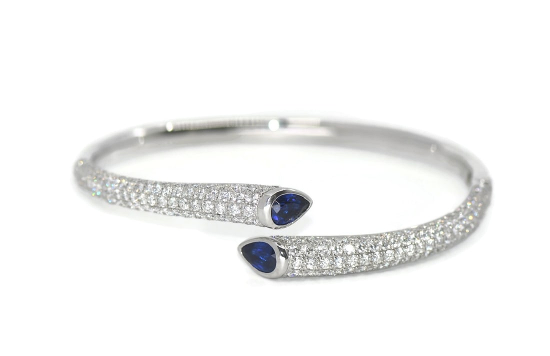Charles Krypell 18K White Gold Cuff Bracelet with Sapphire and Diamond (1 of 3)