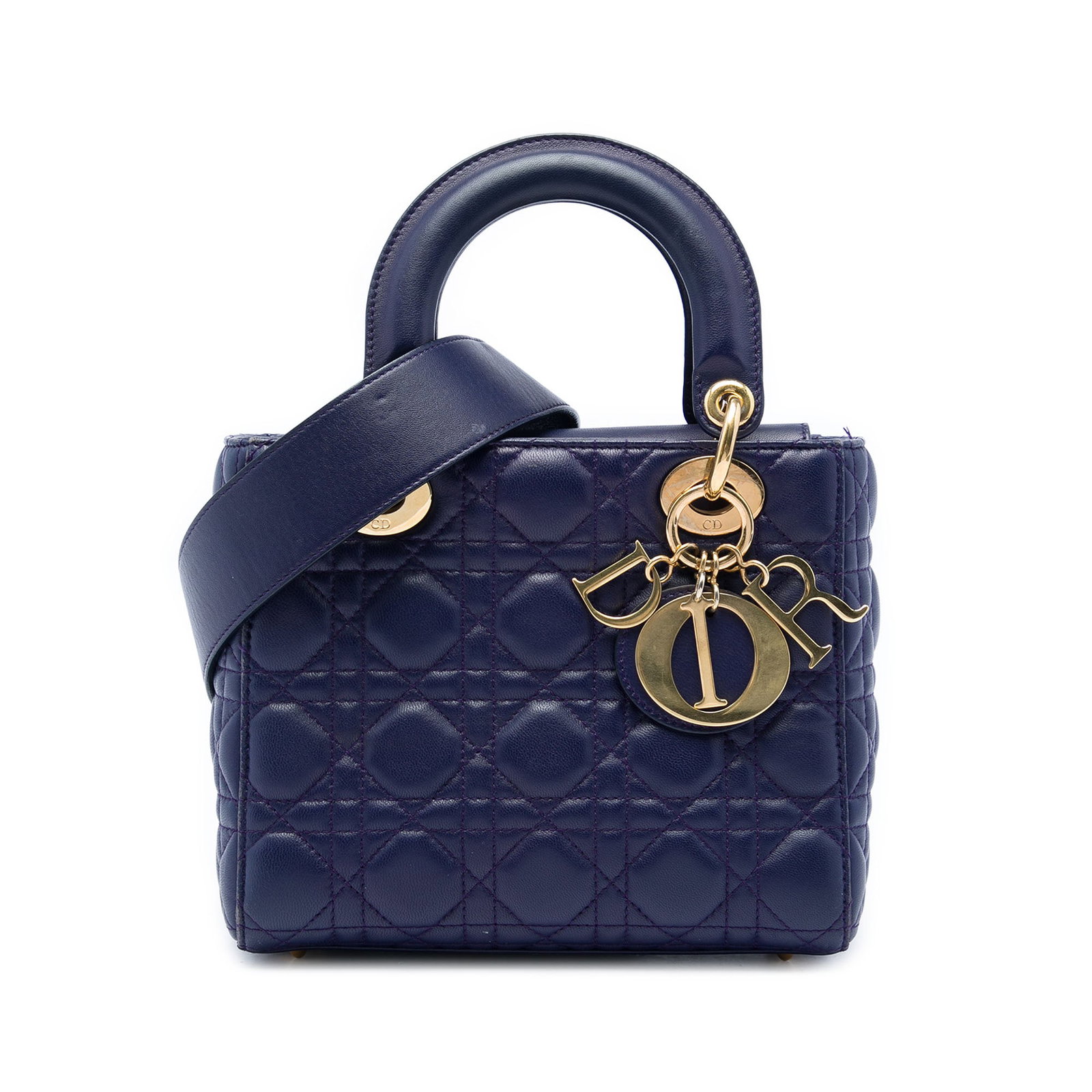 Dior My ABCDior Lady Dior Small Blue Lambskin Bag: Dior My ABCDior Lady Dior Small Blue Lambskin Bag Small Lady Dior handbag in blue quilted lambskin leather with Cannage detailing. This bag features flat top handles, a detachable flat leather strap, 
