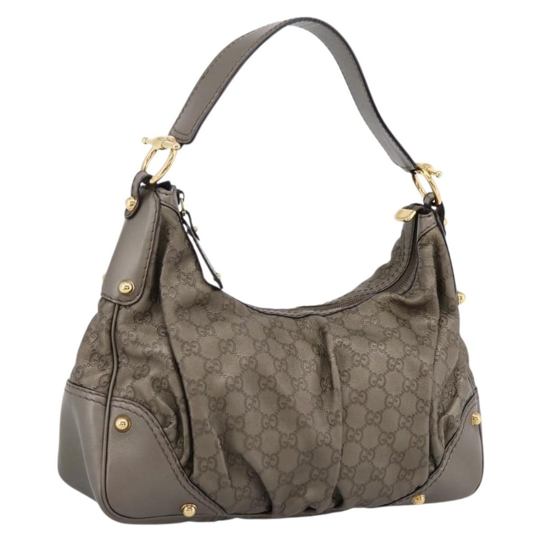 GUCCI 211966 Guccissima GG Canvas Leather Shoulder Bag Gray Gold: GUCCI 211966 Guccissima GG Canvas Leather Shoulder Bag Gray Gold Gucci Guccissima shoulder bag in gray leather and GG canvas with gold-tone accents. Made in Italy, this women's bag includes a dust bag