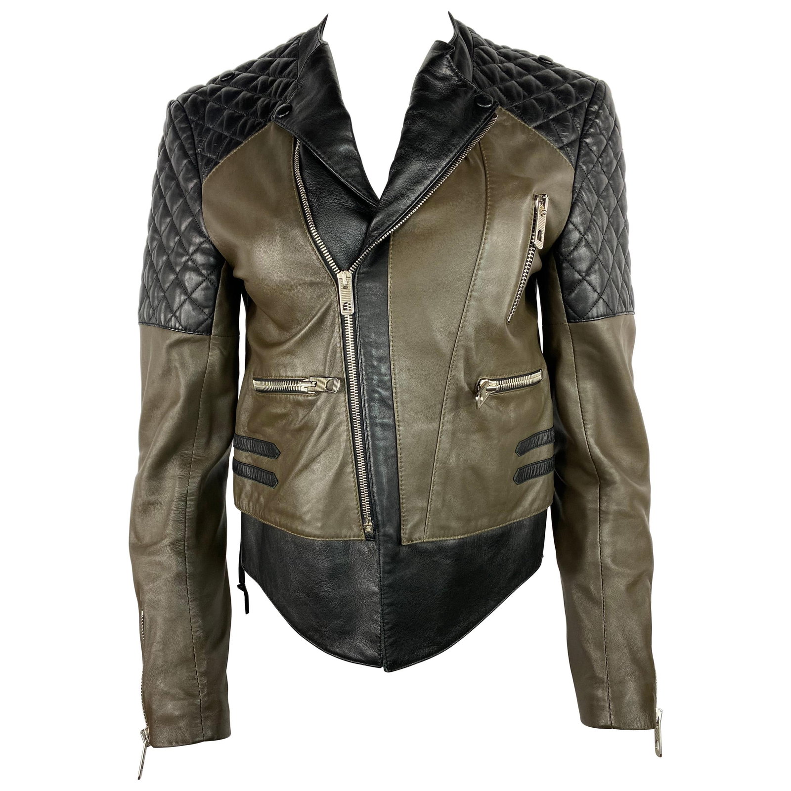 Balenciaga lamb leather moto jacket black olive EU 42 (1 of 11)