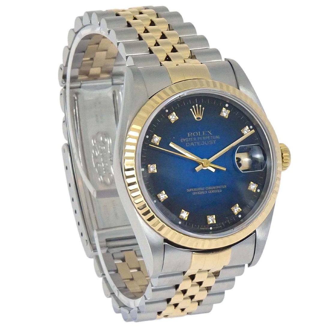 Rolex Datejust 16233G 36mm automatic wristwatch in steel and 18K gold: Rolex Datejust 16233G 36mm automatic wristwatch in steel and 18K gold Classic Rolex Oyster Perpetual Datejust wristwatch with a self-winding mechanical movement and analog display. This men's watch fe