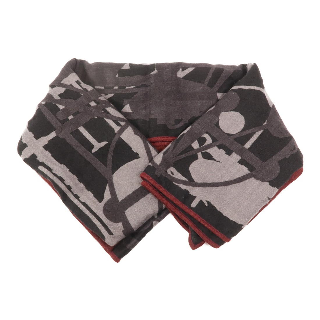 HERMES Women Scarf Cashmere Silk 160cm x 63cm Black Grey Brown (1 of 8)