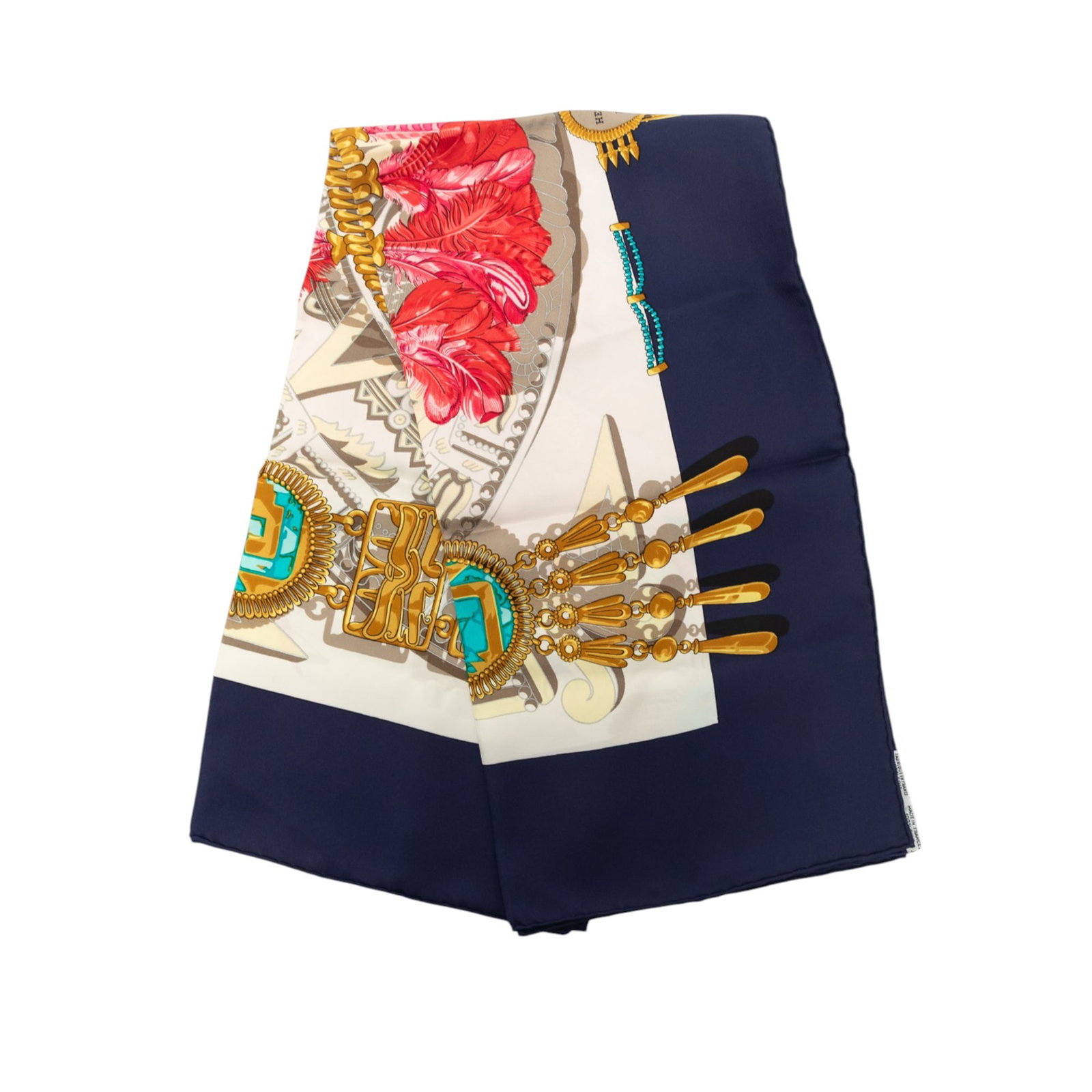 Hermes Mexique 90 Silk Scarf Blue France: Hermes Mexique 90 Silk Scarf Blue France Hermes Mexique Silk Scarf 90 in blue, crafted from 100% silk and made in France. This accessory features the Mexique print and shows staining on the exterior f