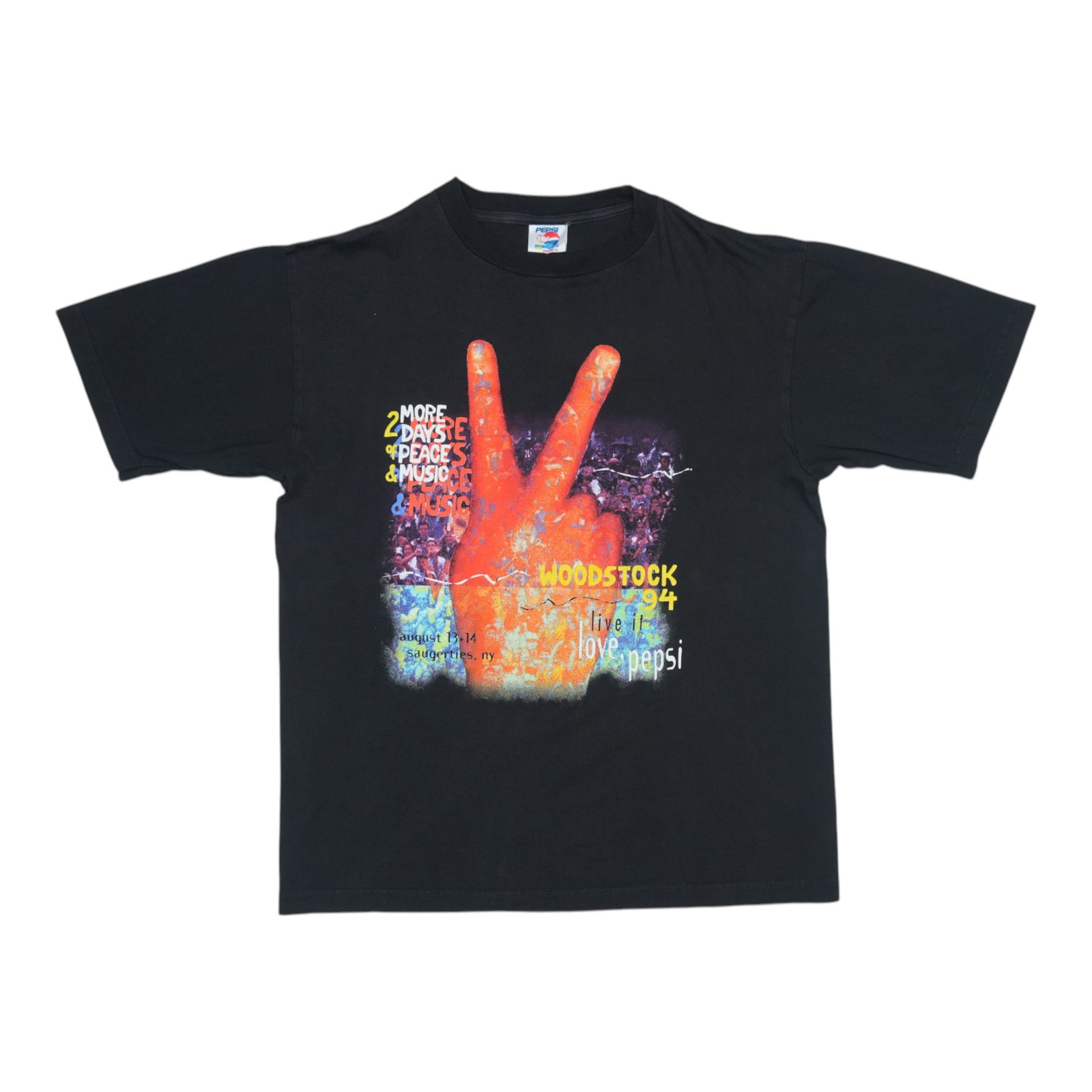 Black Cotton Woodstock 1999 Festival T Shirt XL: Black Cotton Woodstock 1999 Festival T Shirt XL Original vintage 1999 Woodstock Music Festival shirt with front and back graphics. This is a true vintage piece, not a modern reproduction. It is in exc
