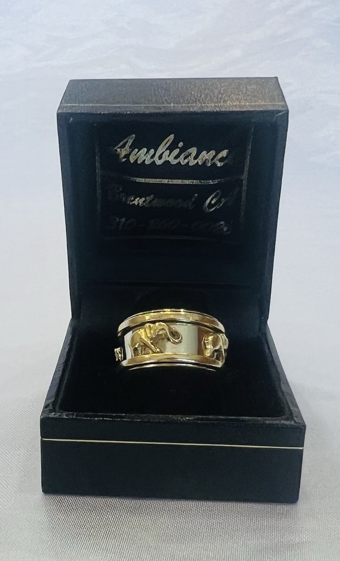 Portuguese 18K Yellow Gold Eternity Ring Rotating Elephant Band Size 7.25 (1 of 5)