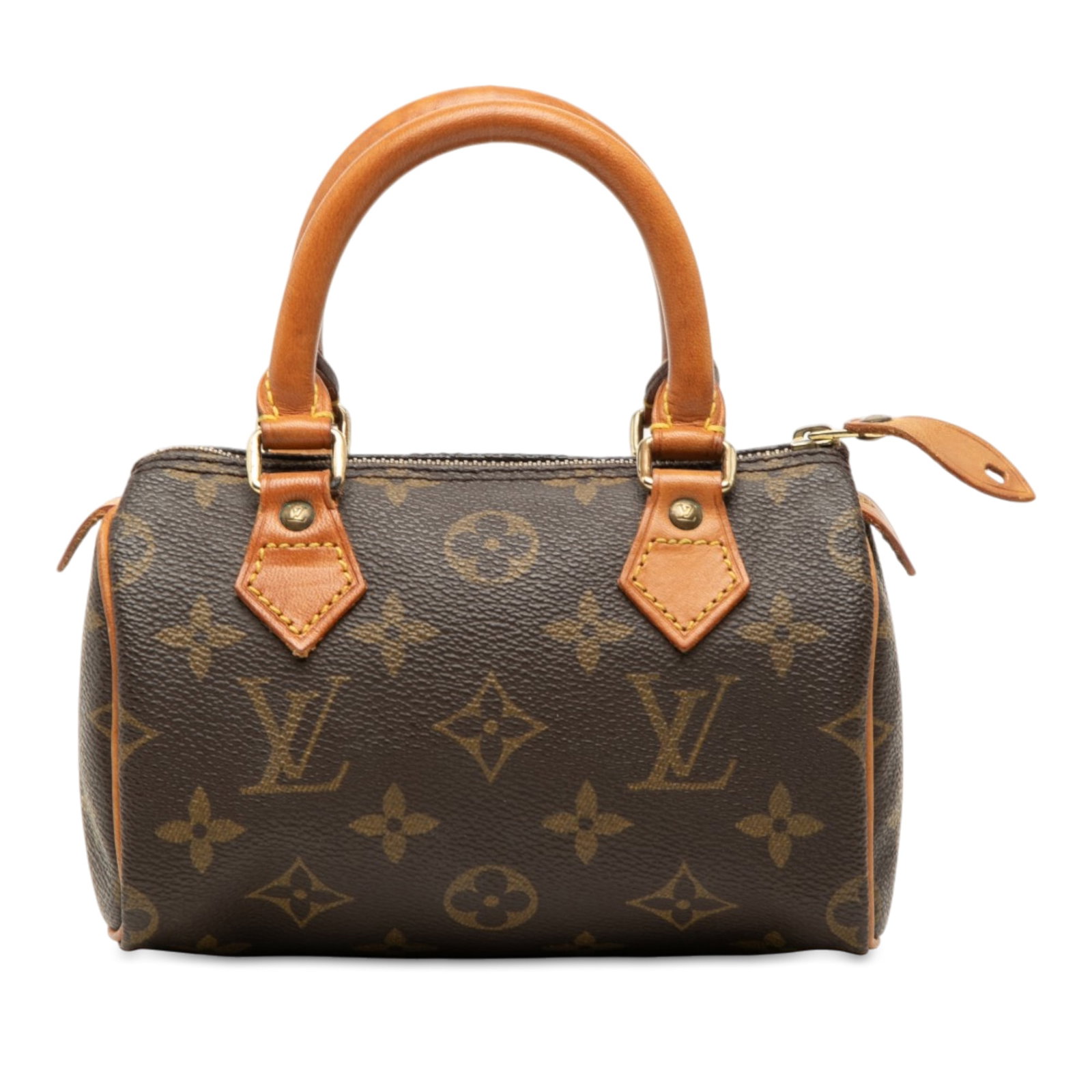 Louis Vuitton Monogram Mini Speedy HL Brown Handbag: Louis Vuitton Monogram Mini Speedy HL Brown Handbag A compact Louis Vuitton Monogram Mini Speedy HL bag crafted with a monogram canvas body, vachetta leather trim, rolled vachetta leather handles, and