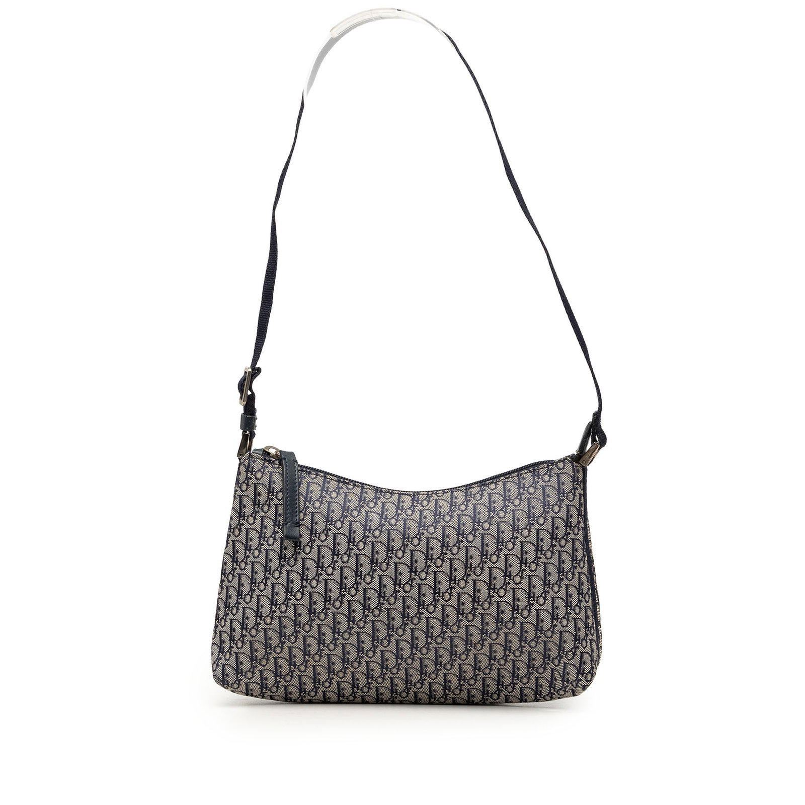 Dior Diorissimo Trotter Blue Canvas Shoulder Bag: Dior Diorissimo Trotter Blue Canvas Shoulder Bag A Diorissimo Trotter shoulder bag crafted in blue canvas with an adjustable flat strap, top zip closure, and an interior slip pocket. Made in Italy, th