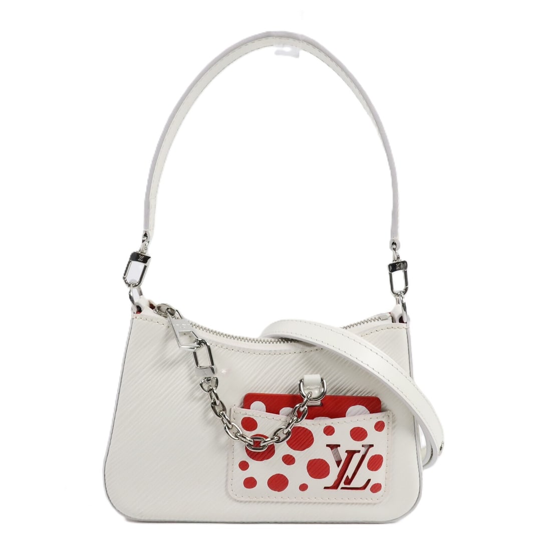 Louis Vuitton Marellini M21759 Epi Calfskin 2 Way Shoulder Bag White: Louis Vuitton Marellini M21759 Epi Calfskin 2 Way Shoulder Bag White Louis Vuitton LVxYK Marellini 2-way shoulder bag in white Epi and calfskin leather. This women's bag features a compact structured 