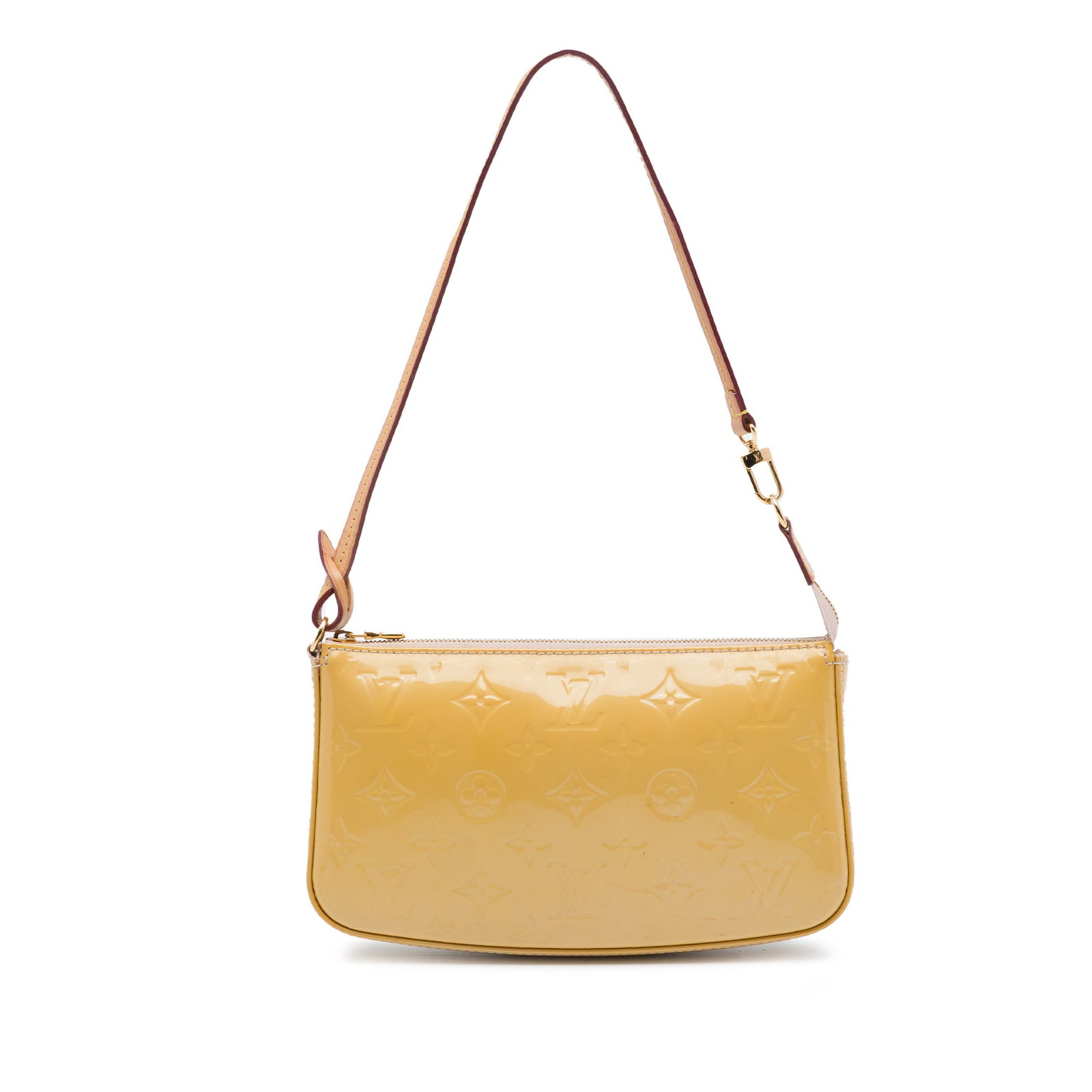 Louis Vuitton Monogram Vernis Leather Pochette Accessoires Bag: Louis Vuitton Monogram Vernis Leather Pochette Accessoires Bag Louis Vuitton Monogram Vernis Pochette Accessoires crafted in vernis leather with a flat vachetta leather strap and top zip closure. This