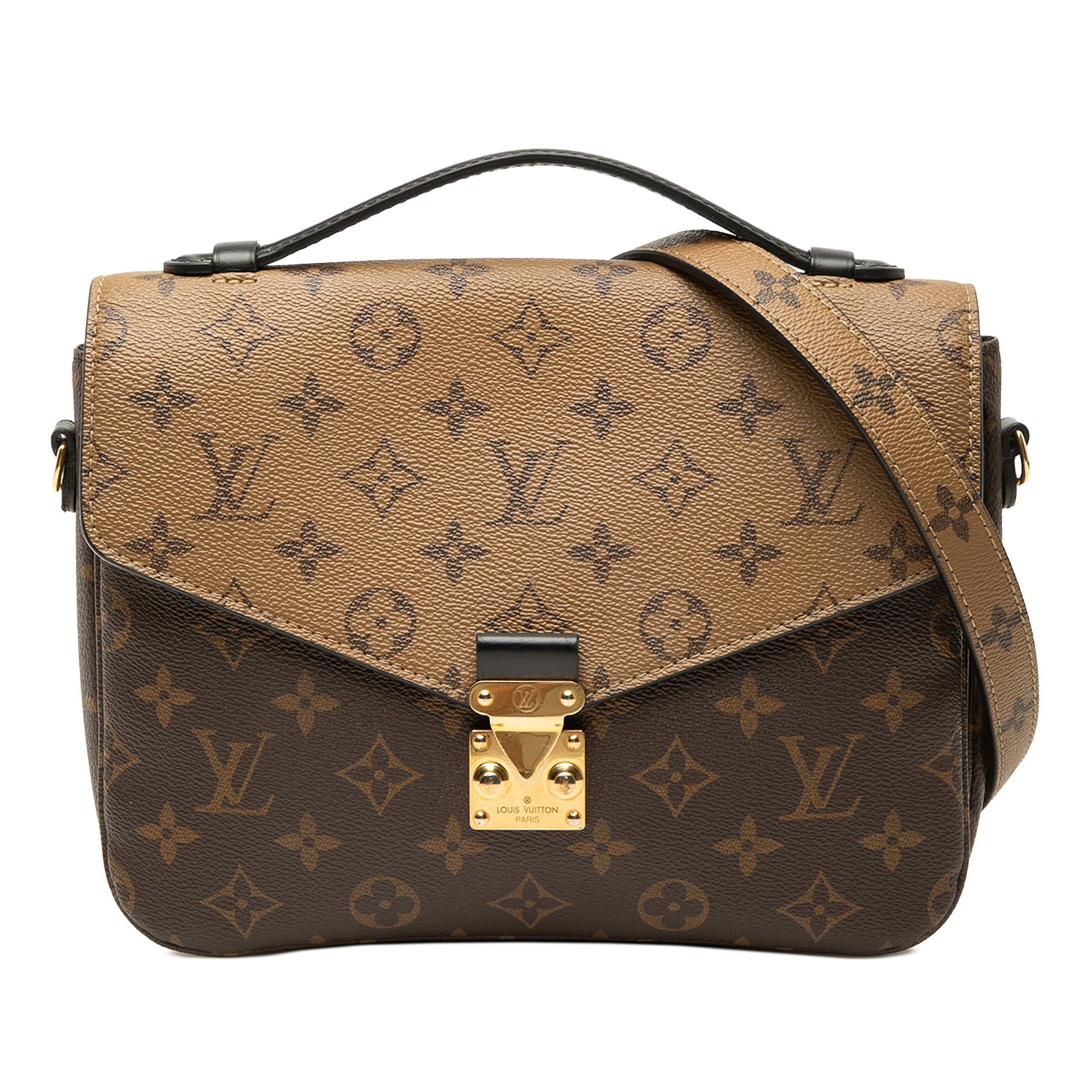 Louis Vuitton Pochette Metis Monogram Reverse Shoulder Bag: Louis Vuitton Pochette Metis Monogram Reverse Shoulder Bag Louis Vuitton Monogram Reverse Pochette Metis in brown with a structured silhouette, top handle, and detachable shoulder strap. The bag featu
