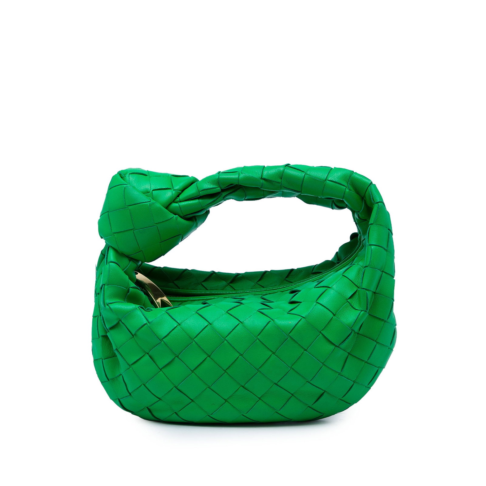 Bottega Veneta Jodie Mini Intrecciato Nappa Leather Bag: Bottega Veneta Jodie Mini Intrecciato Nappa Leather Bag A compact Bottega Veneta Jodie bag crafted in green woven leather with the signature Intrecciato design. It features a woven and knotted shoulde