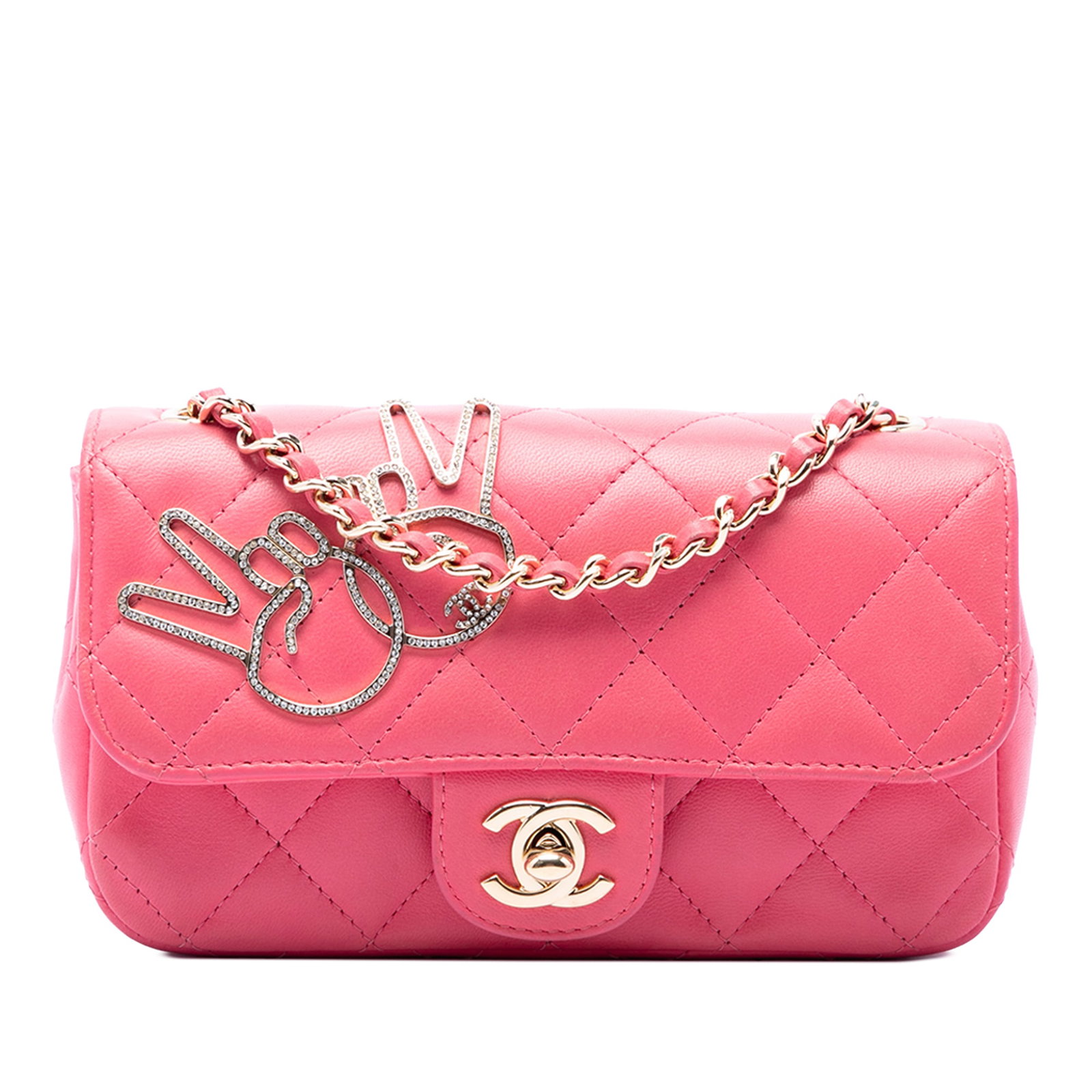 Chanel V for Victory Extra Mini Flap Crossbody Pink Lambskin (1 of 6)