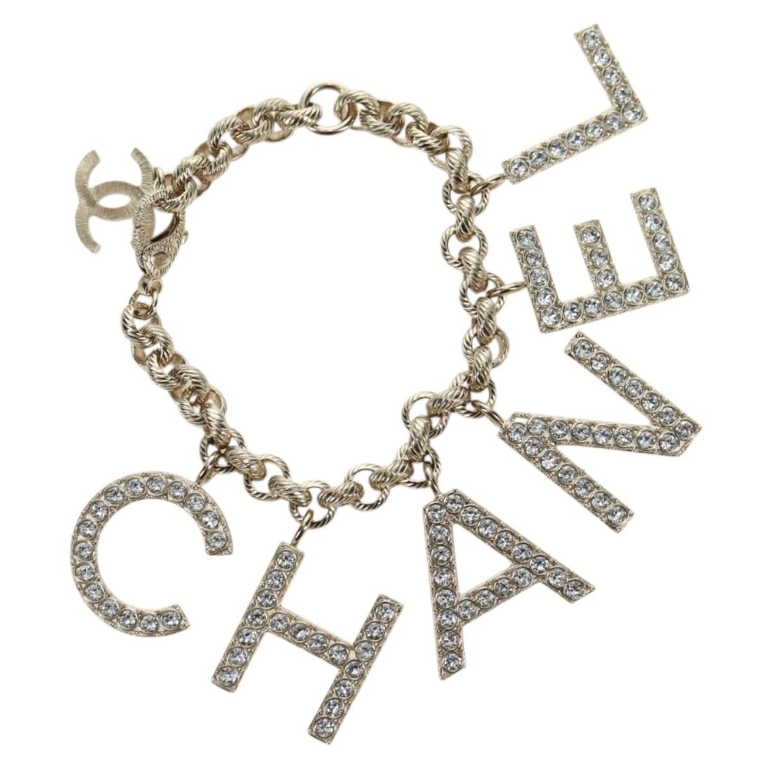 CHANEL CC Logo Bracelet Champagne Gold Metal Italy (1 of 18)