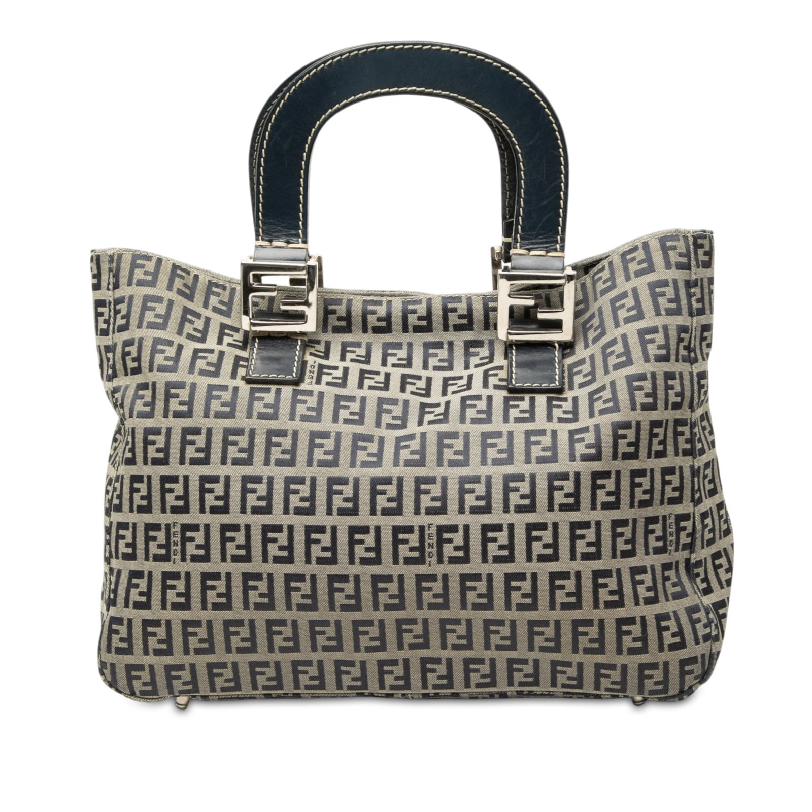 Fendi Zucchino Twins Small Canvas Tote Bag Gray: Fendi Zucchino Twins Small Canvas Tote Bag Gray Small Fendi Zucchino canvas tote with leather trim and flat leather handles. The bag features an open top with magnetic closure and an interior zip pock