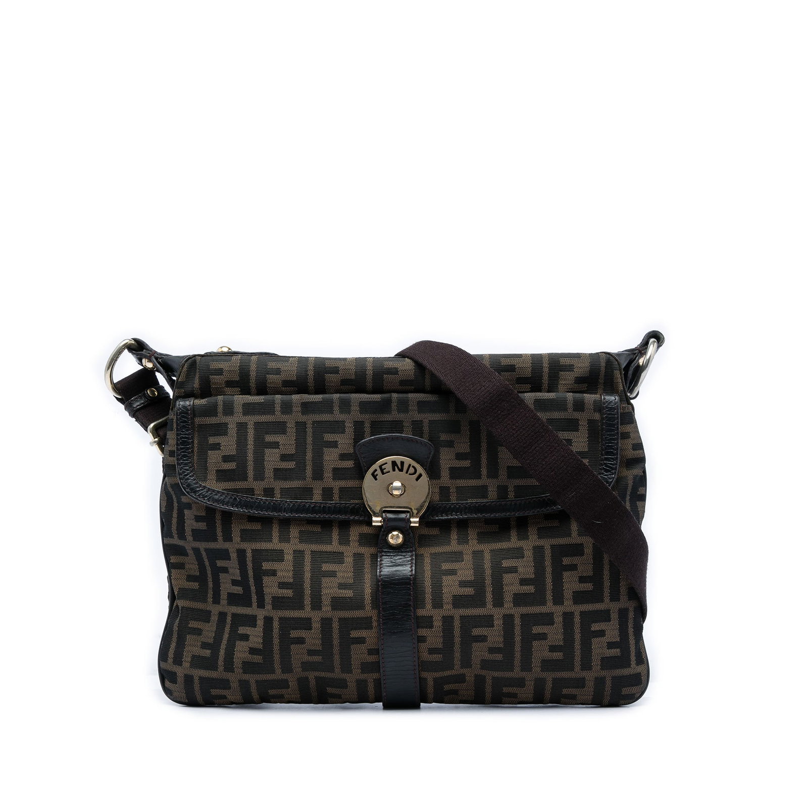 Fendi Zucca Chef Zip Crossbody Bag in Brown Canvas: Fendi Zucca Chef Zip Crossbody Bag in Brown Canvas Fendi Zucca Canvas Chef Zip Crossbody bag crafted with a canvas body and leather trim. It features an adjustable flat shoulder strap, a top zip closu