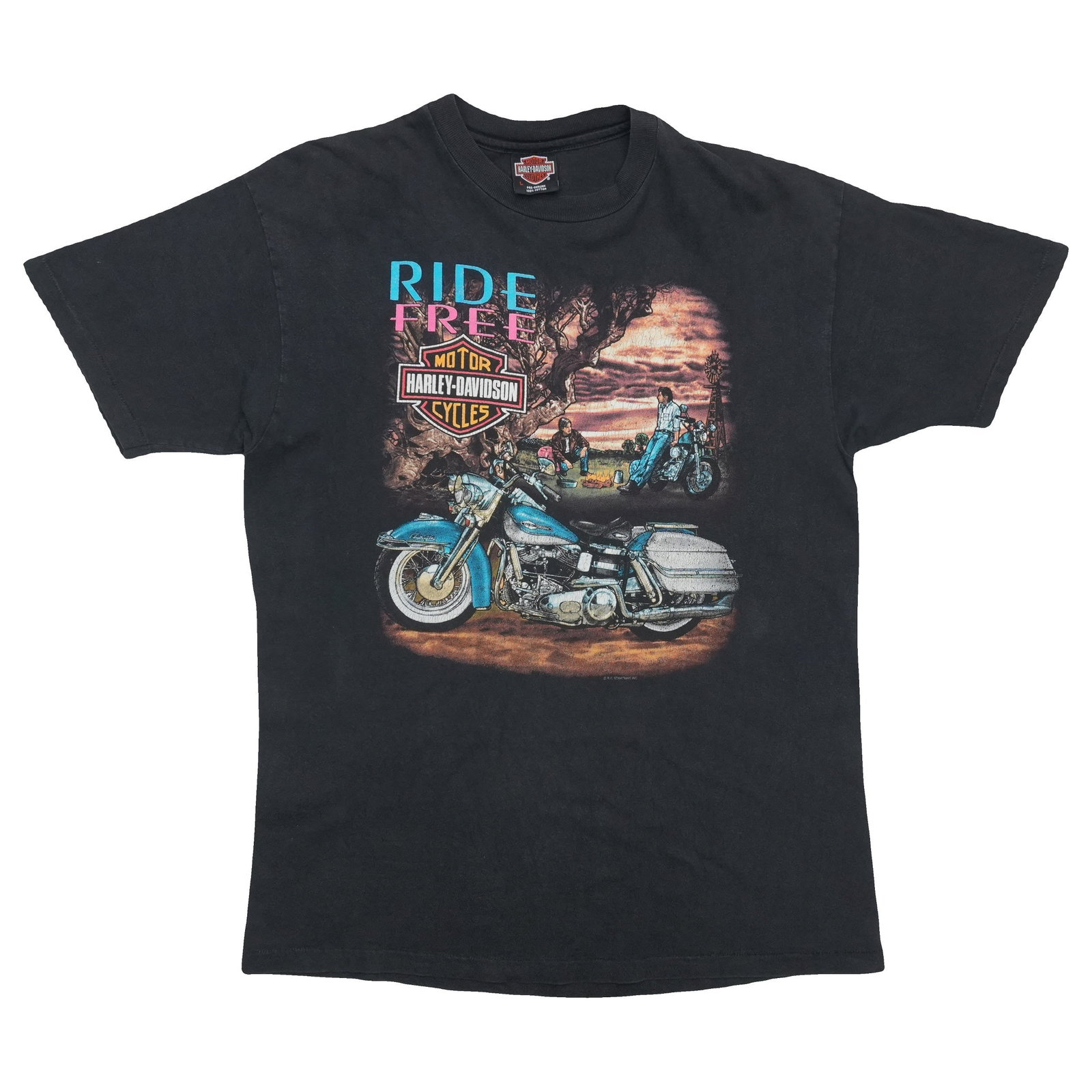Harley Davidson Ride Free Vintage 1990s Cotton Graphic Shirt Large (1 of 5)