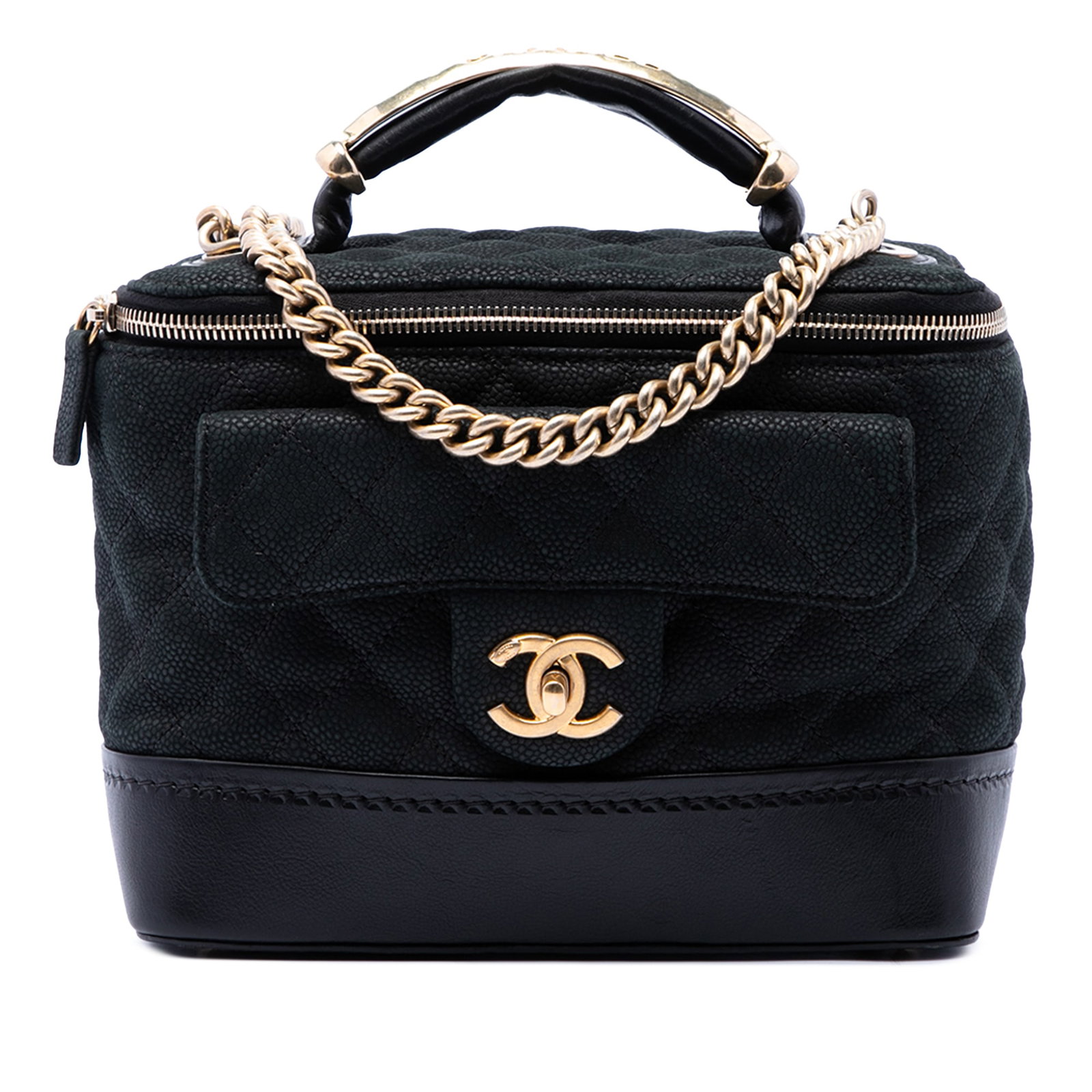 Chanel Globe Trotter Vanity Bag in Iridescent Caviar Leather: Chanel Globe Trotter Vanity Bag in Iridescent Caviar Leather A Chanel Globe Trotter vanity bag crafted in quilted iridescent caviar leather with smooth leather trim. It features a leather and engraved