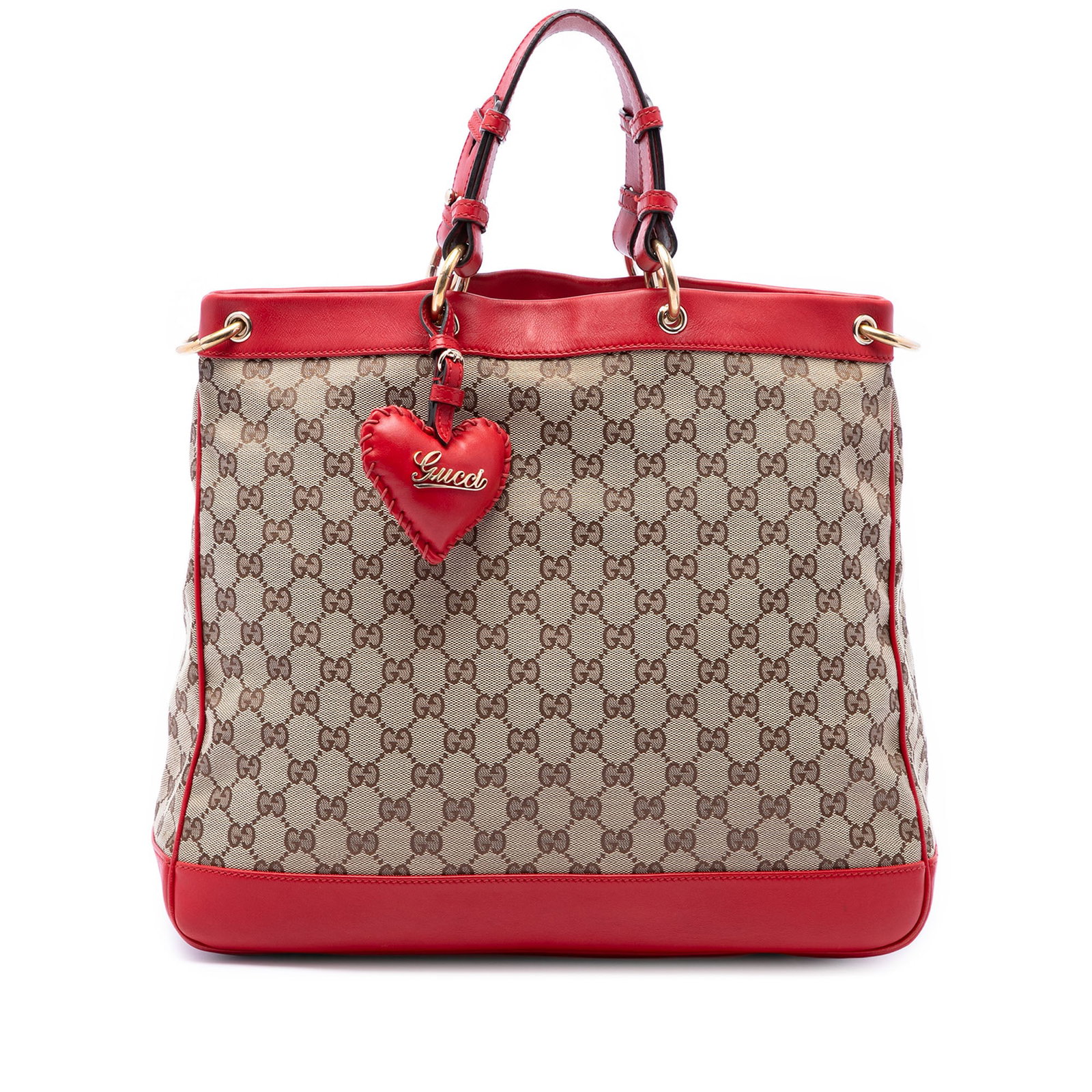Gucci Valentine Medium GG Canvas Satchel with Leather Trim: Gucci Valentine Medium GG Canvas Satchel with Leather Trim A Gucci Medium GG Canvas Valentine Top Handle Bag crafted with a canvas body and leather trim. It features adjustable flat leather handles, a