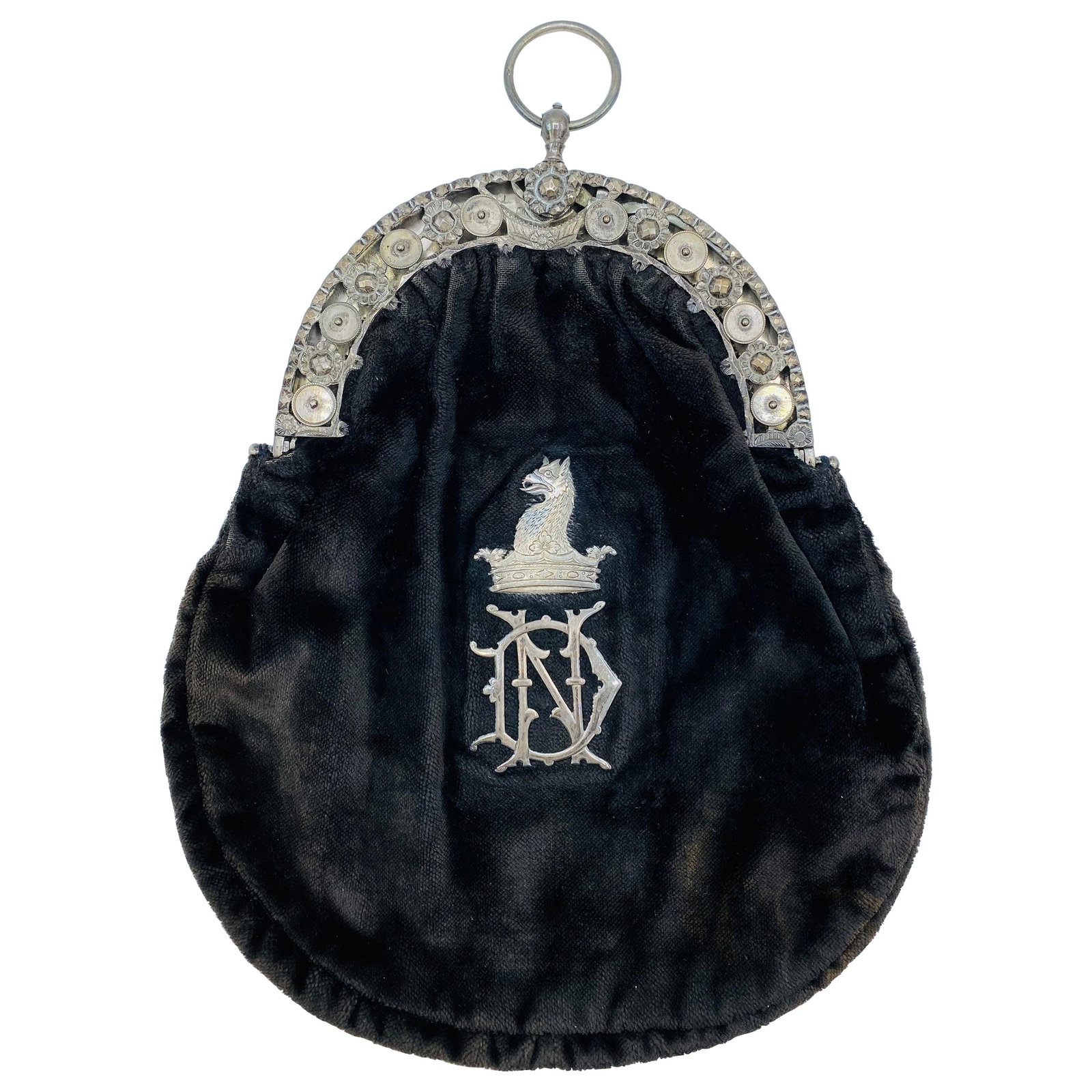 English Victorian evening purse in brown velvet with sterling silver (1 of 8)