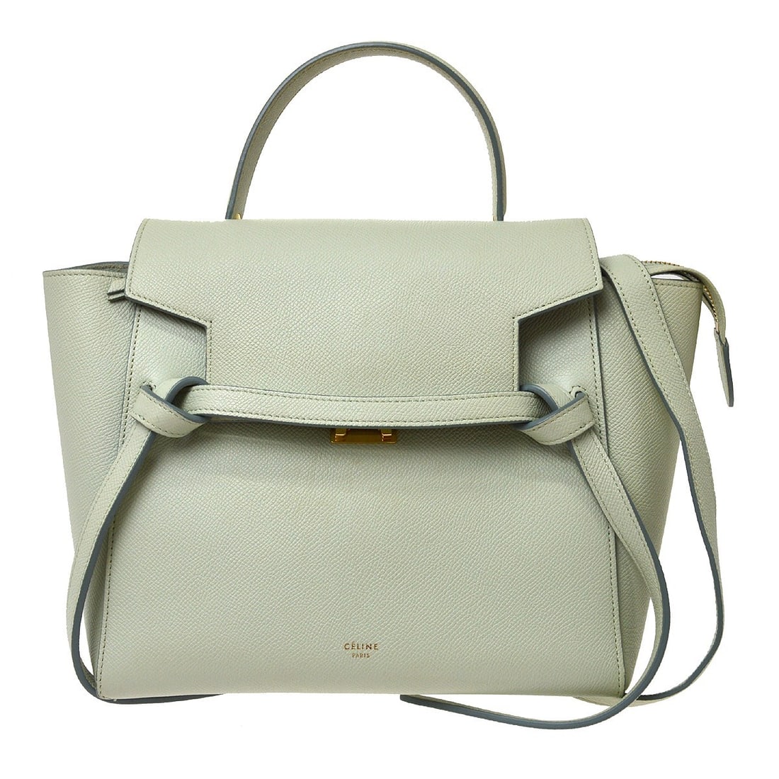 CELINE Belt Bag Micro light blue leather 2way handbag: CELINE Belt Bag Micro light blue leather 2way handbag Celine Belt Bag in light blue leather with a structured top handle design and detachable shoulder strap for 2-way carry. Made in Italy, this women