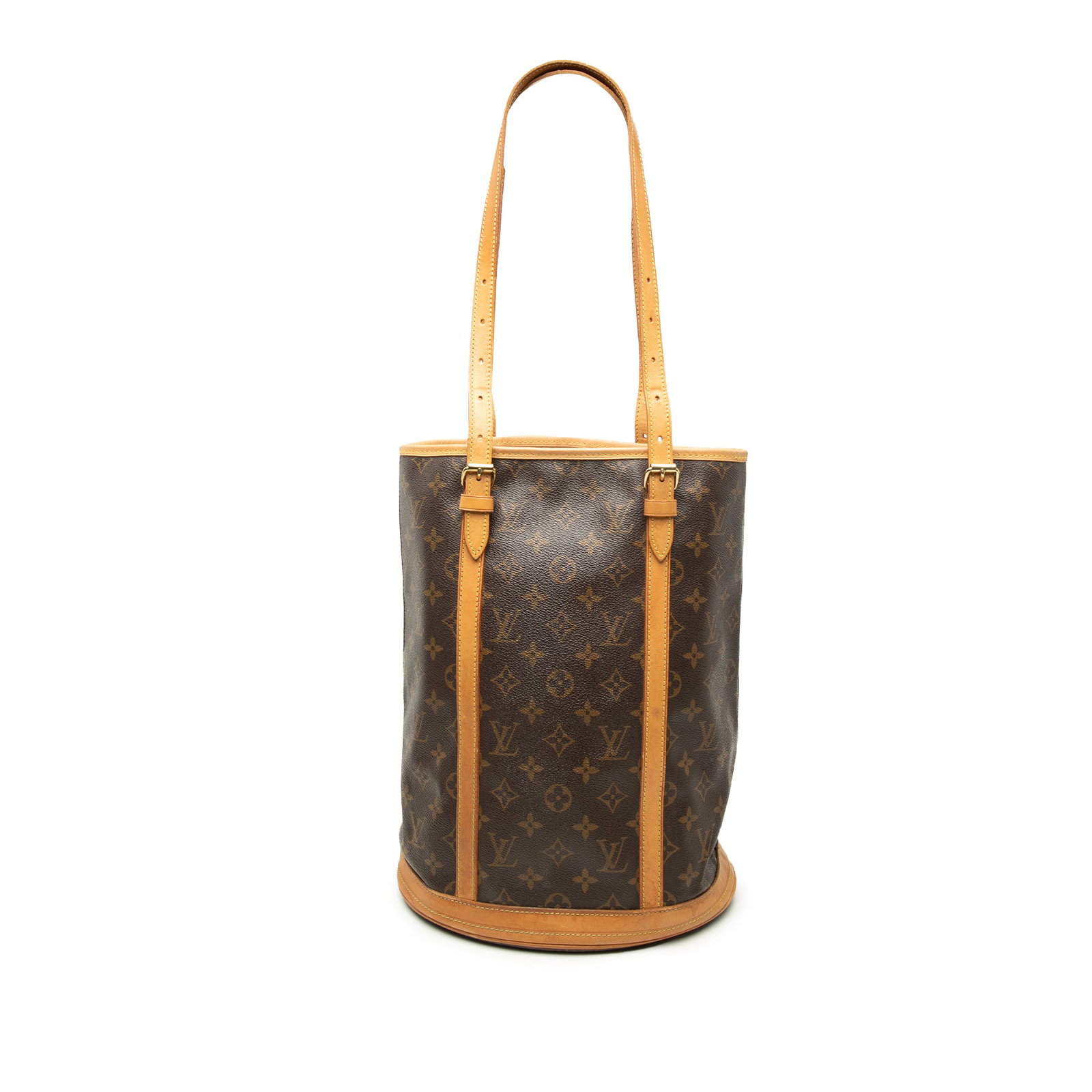 Louis Vuitton Bucket GM Monogram Shoulder Bag: Louis Vuitton Bucket GM Monogram Shoulder Bag Louis Vuitton Monogram Bucket GM shoulder bag crafted with a monogram canvas body and vachetta leather trim. It features flat vachetta leather straps, an 