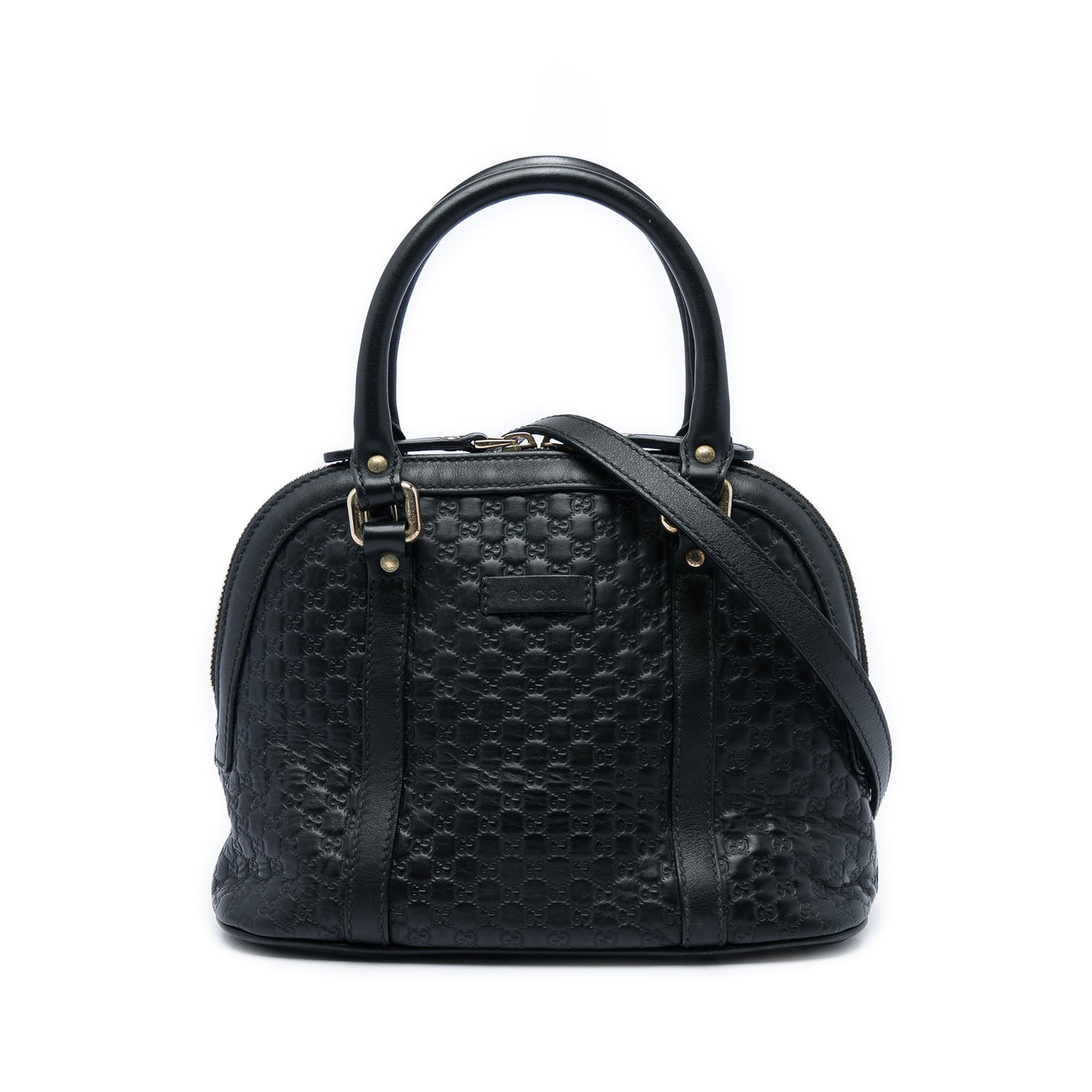 Gucci Mini Microguccissima Leather Dome Satchel Black: Gucci Mini Microguccissima Leather Dome Satchel Black Gucci Mini Microguccissima Dome Satchel in black leather with a structured dome silhouette. This satchel features rolled leather handles, a detach