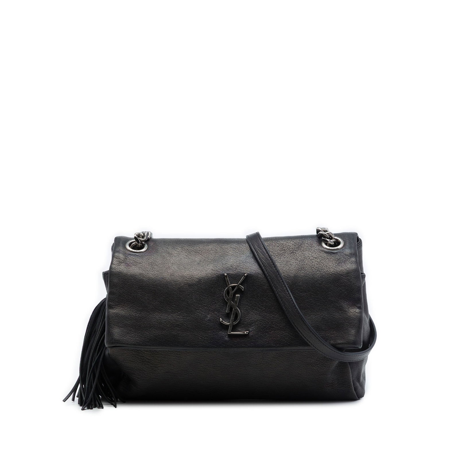 Saint Laurent West Hollywood Small Black Sheepskin Crossbody Bag: Saint Laurent West Hollywood Small Black Sheepskin Crossbody Bag A Saint Laurent Small West Hollywood crossbody crafted in black sheepskin leather. This bag features a curb chain with an adjustable le