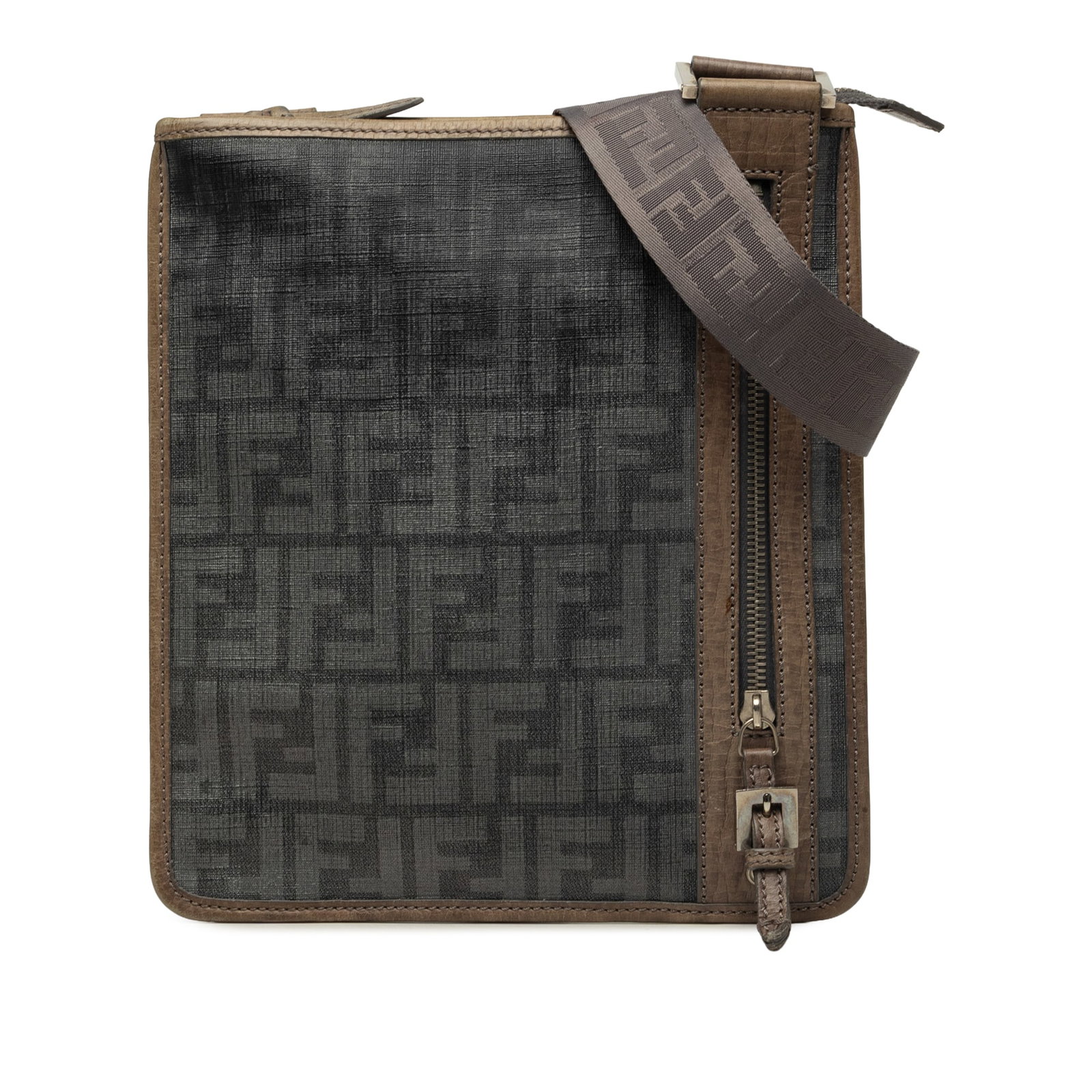 Fendi Zucca Spalmati coated canvas crossbody bag black: Fendi Zucca Spalmati coated canvas crossbody bag black Fendi Zucca Spalmati Flat Messenger Bag with a coated canvas body and leather trim. This crossbody bag features an adjustable flat shoulder strap