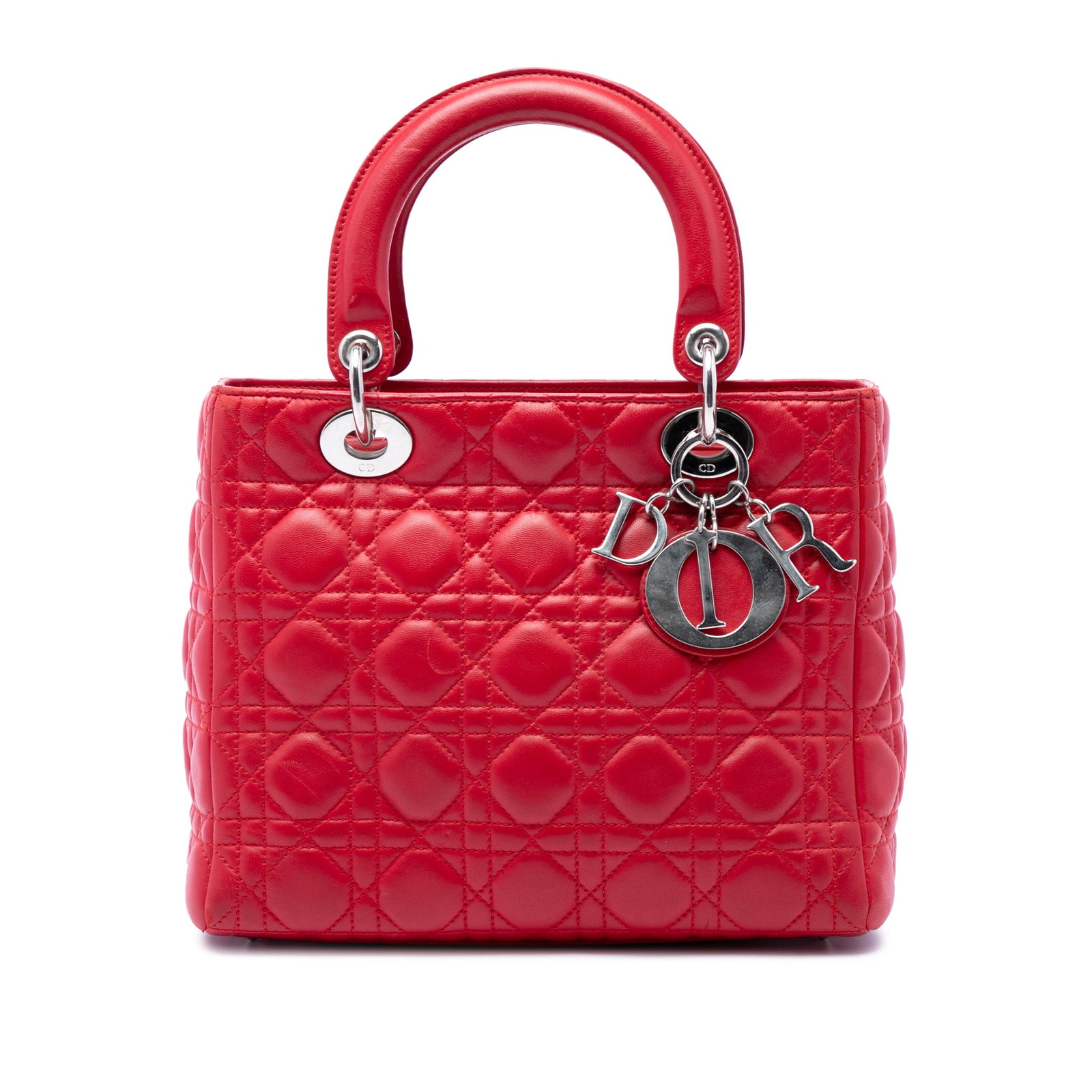 Dior Lady Dior Medium Cannage Lambskin Handbag Red (1 of 7)