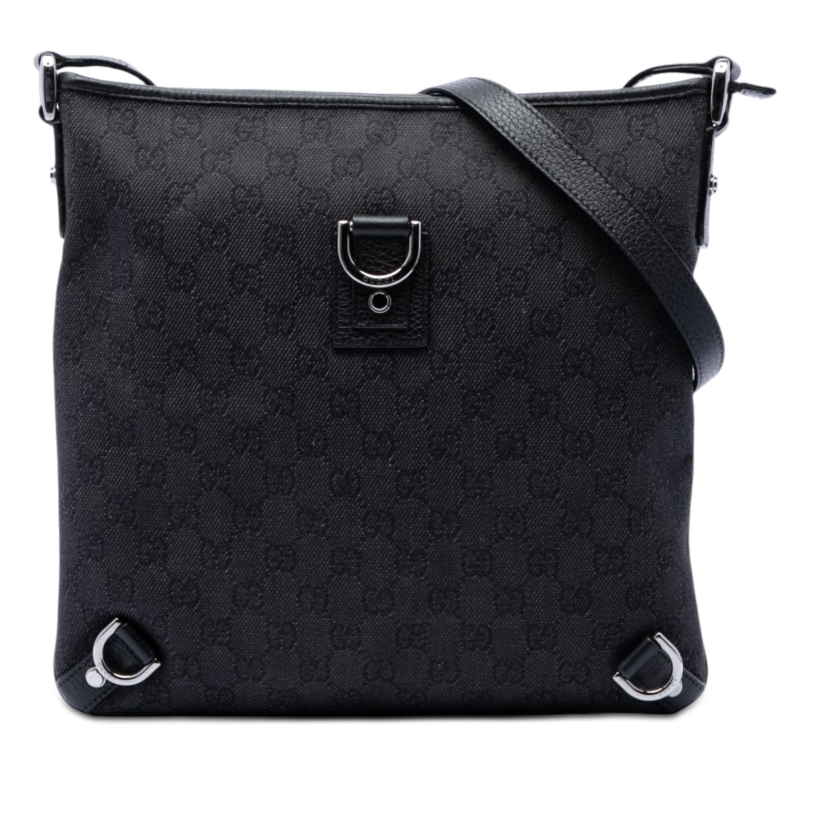 Gucci Abbey D Ring Crossbody Bag in Black GG Denim: Gucci Abbey D Ring Crossbody Bag in Black GG Denim Gucci GG Denim Abbey D Ring Crossbody bag crafted with a denim body and leather trim. It features a flat leather strap, top zip closure, and an inter