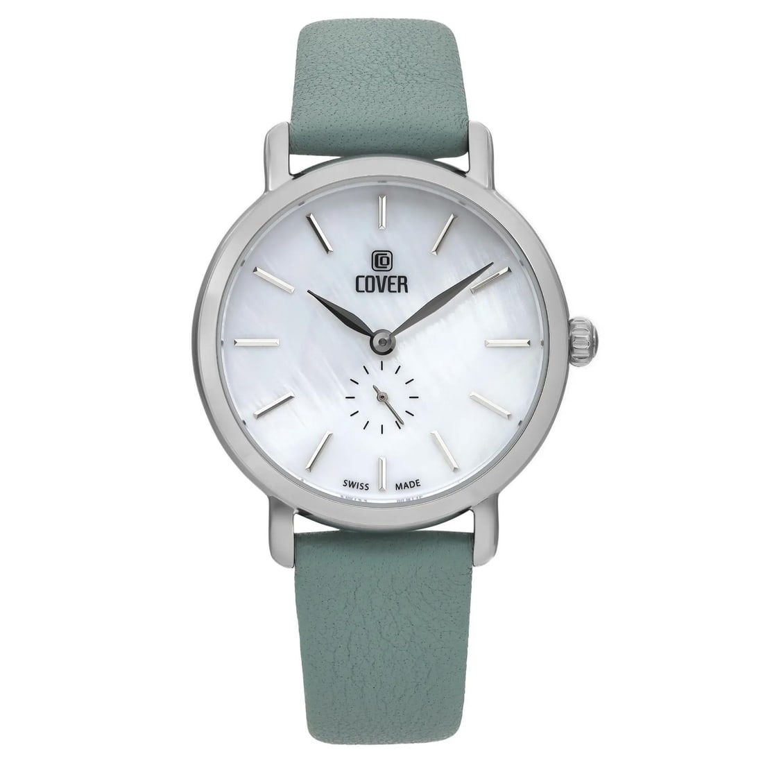 COVER Pearl Dreams 34mm Quartz Ladies Watch Green Leather Strap: COVER Pearl Dreams 34mm Quartz Ladies Watch Green Leather Strap This COVER Pearl Dreams ladies' wristwatch combines elegance with a casual flair. Featuring a 34mm polished stainless steel case in a gr