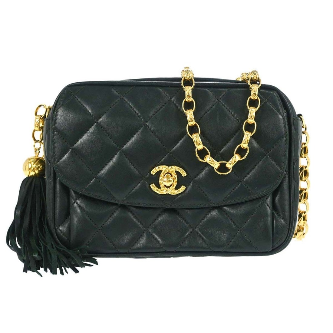 CHANEL Single Chain Shoulder Bag Mini Green Lambskin Crossbody: CHANEL Single Chain Shoulder Bag Mini Green Lambskin Crossbody A Chanel mini camera bag in green lambskin with a crossbody strap and zip closure. It features a leather lining, inner pockets, an outsid