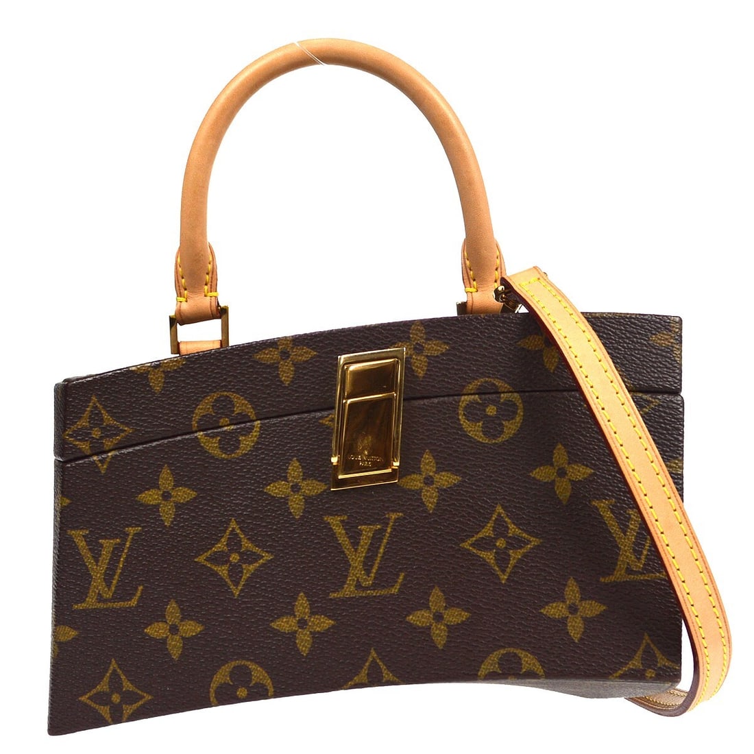 Louis Vuitton Twisted Box Monogram Canvas 2 Way Handbag M40275: Louis Vuitton Twisted Box Monogram Canvas 2 Way Handbag M40275 Louis Vuitton Twisted Box 2way handbag in brown Monogram canvas with leather trim and a blue leather lining. This structured box-style ha