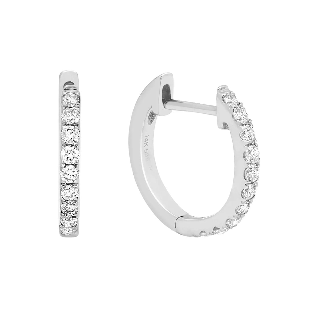 Rachel Koen 0.20ct Diamond Huggie Earrings 14K White Gold Gift Box (1 of 4)