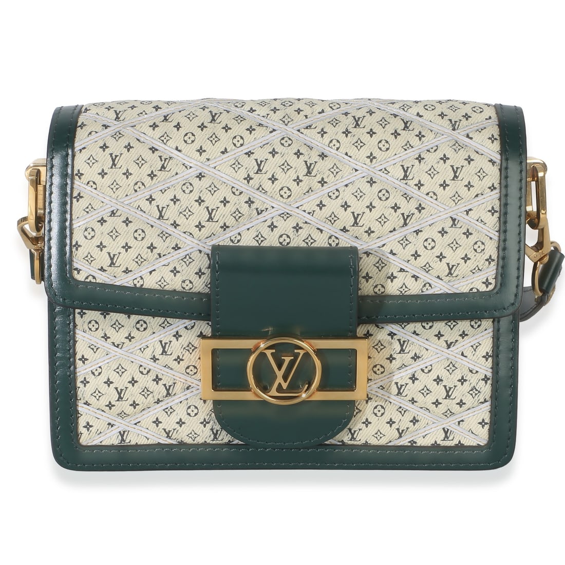 Louis Vuitton Mini Dauphine Denim Crossbody Bag Quilted Monogram: Louis Vuitton Mini Dauphine Denim Crossbody Bag Quilted Monogram Louis Vuitton Mini Dauphine crossbody bag in quilted denim with printed Monogram detailing. This pre-owned unisex bag features a magnet
