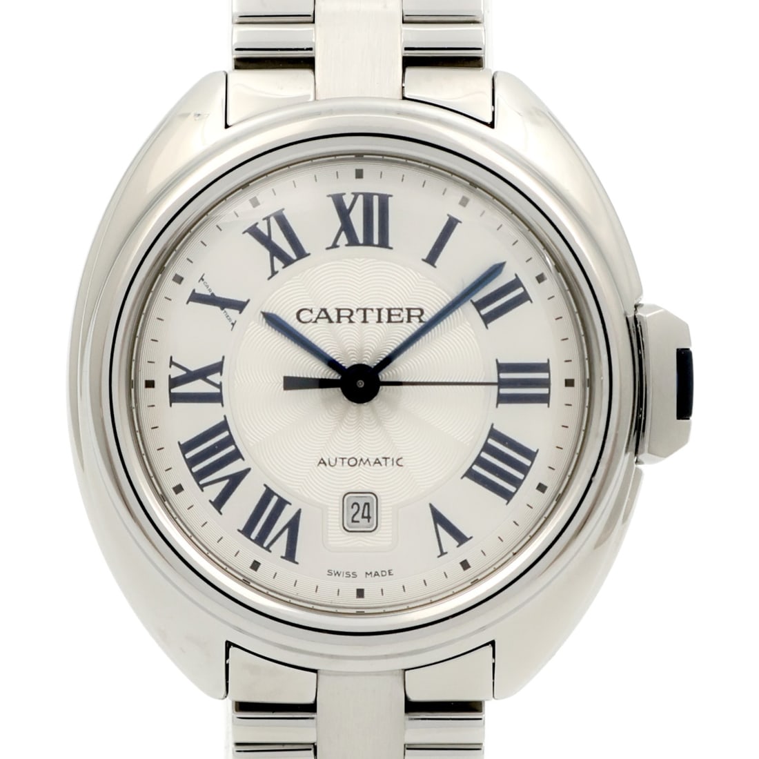 Cartier WSCL0005 Cle de Cartier ladies automatic stainless steel wristwatch: Cartier WSCL0005 Cle de Cartier ladies automatic stainless steel wristwatch Cartier Cle De Cartier WSCL0005 automatic wristwatch for women with a stainless steel case and bracelet in silver tone. This