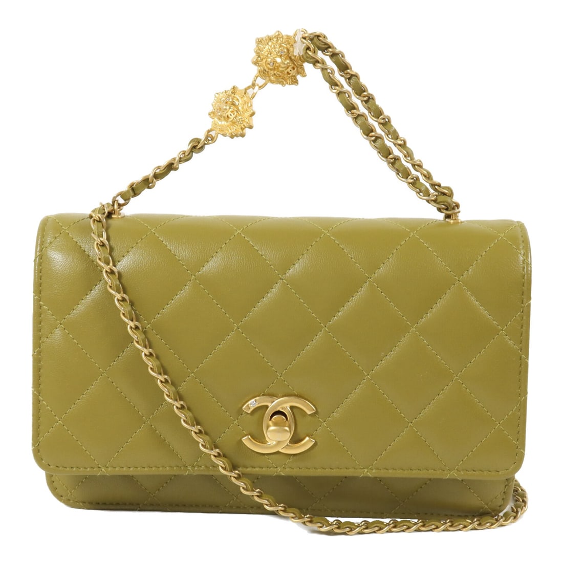 CHANEL AP3424 Wallet on Chain Lambskin 2way Shoulder Bag Green: CHANEL AP3424 Wallet on Chain Lambskin 2way Shoulder Bag Green CHANEL Wallet On Chain shoulder bag in olive green lambskin leather with the signature CC turn-lock closure and GHW. This women's 2-way b