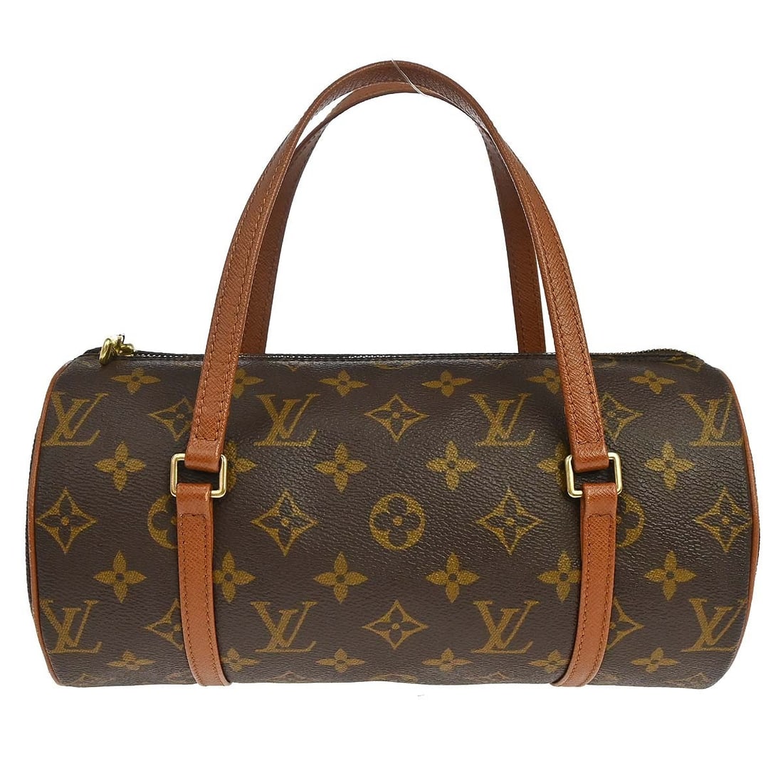 Louis Vuitton Papillon 26 Monogram Top Handle Bag M51366: Louis Vuitton Papillon 26 Monogram Top Handle Bag M51366 Vintage Louis Vuitton Papillon 26 handbag in brown Monogram canvas with leather trim and double handles. This top handle bag features a zip clo