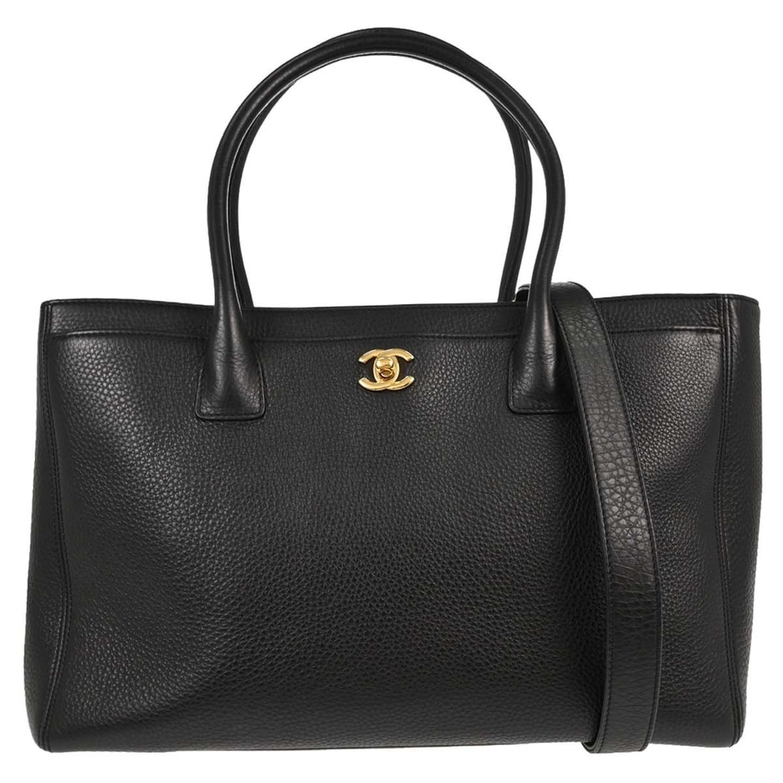 CHANEL Executive Cerf 2way deerskin tote bag black: CHANEL Executive Cerf 2way deerskin tote bag black Chanel Executive Cerf 2-way tote bag in black deerskin with double handles, a turn-lock closure, and a detachable shoulder strap. This medium tote fe