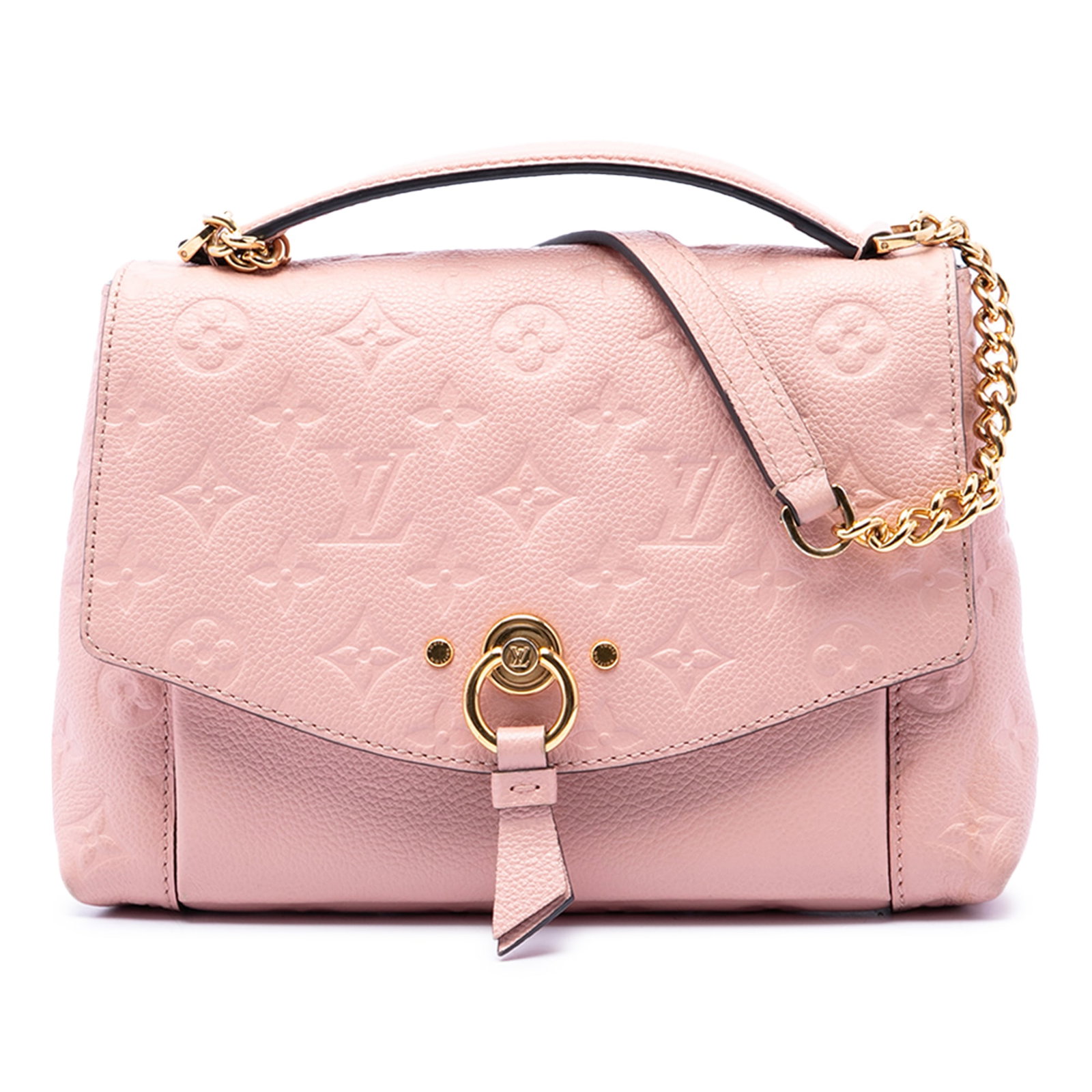Louis Vuitton Blanche BB Monogram Empreinte Leather Shoulder Bag: Louis Vuitton Blanche BB Monogram Empreinte Leather Shoulder Bag This Louis Vuitton Monogram Empreinte Blanche BB is crafted in pink leather with a structured silhouette. It features a flat leather ha