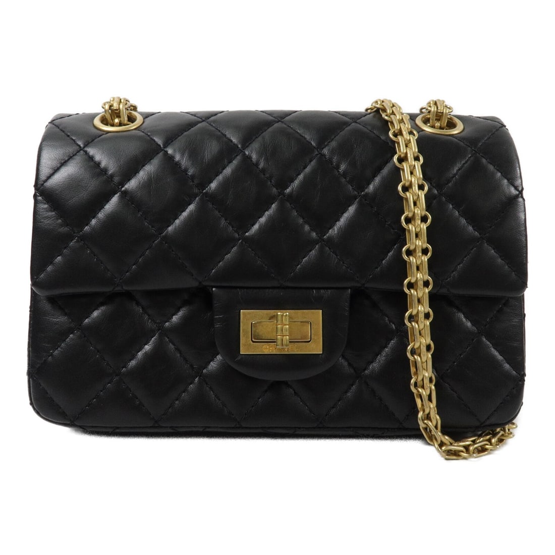 CHANEL AS0874 Mini 2.55 Shoulder Bag Black Calfskin GHW: CHANEL AS0874 Mini 2.55 Shoulder Bag Black Calfskin GHW Compact and elegant, this Chanel Mini 2.55 chain shoulder bag is crafted in black calfskin leather with the signature CC turn-lock closure. The 