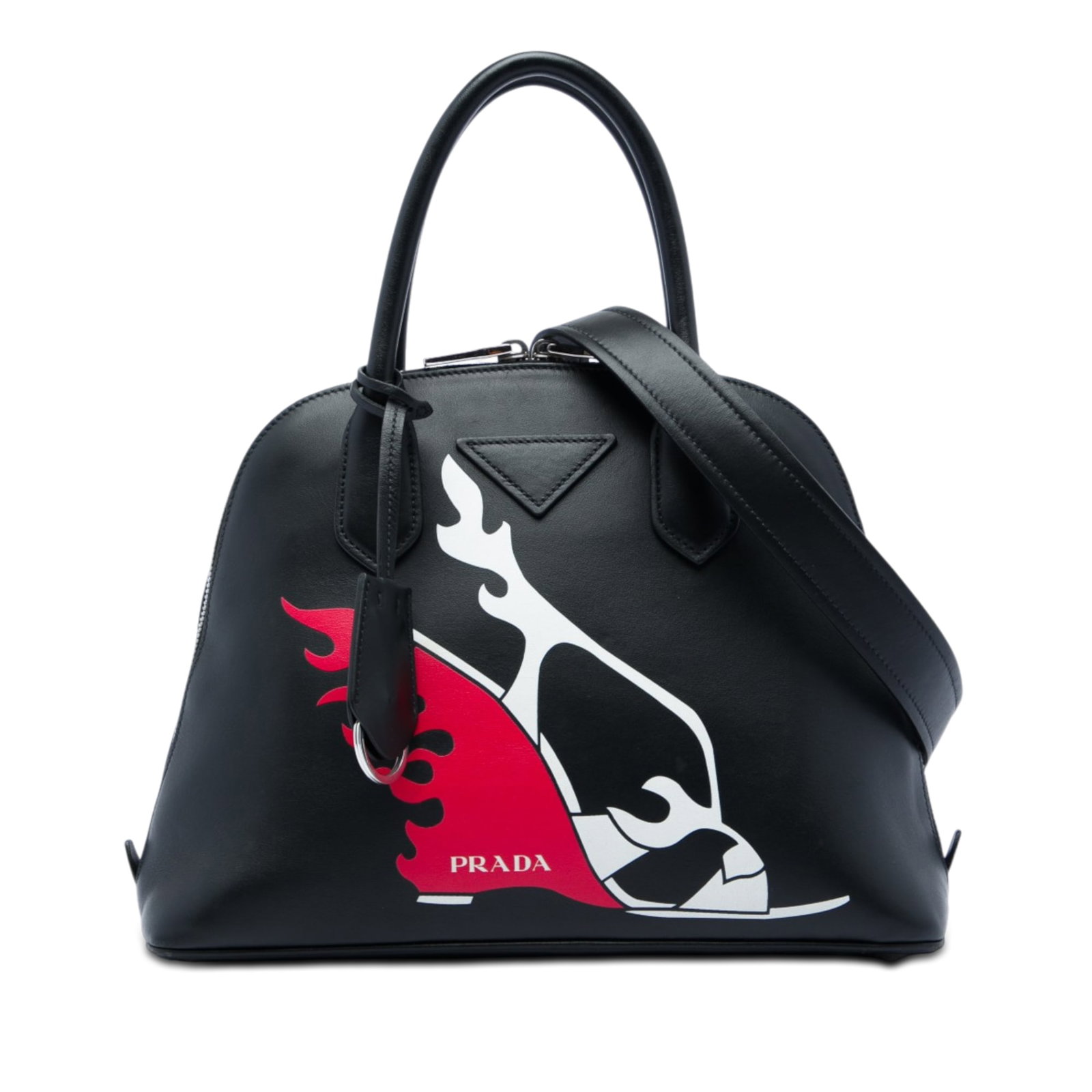 Prada Promenade Satchel City Calf Flame Heels Print Leather Bag (1 of 5)