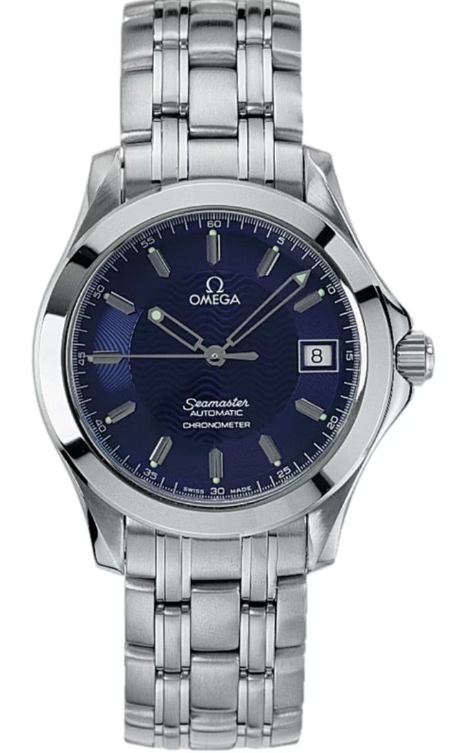 Omega Seamaster Ladies Watch Ref. 2501.81 Blue Dial Steel Bracelet: Omega Seamaster Ladies Watch Ref. 2501.81 Blue Dial Steel Bracelet Omega Seamaster ladies wristwatch featuring a blue wave motif dial and a smooth bezel. This reference 2501.81 is fitted on a stainles
