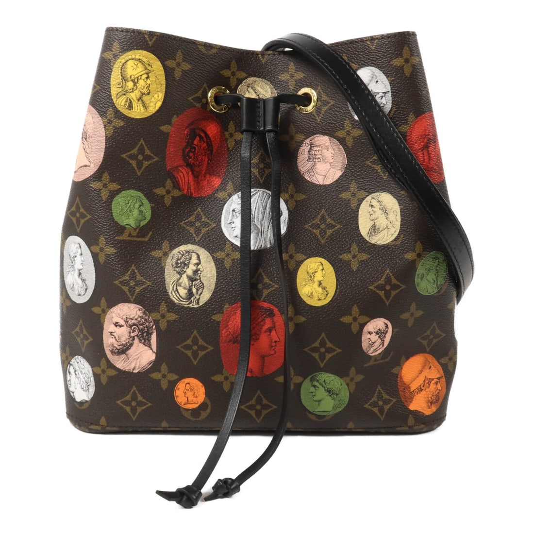 Louis Vuitton Neo Noe MM M45956 shoulder bag monogram multicolor: Louis Vuitton Neo Noe MM M45956 shoulder bag monogram multicolor Formasetti Neo Noe MM shoulder bag in Monogram PVC coated canvas with a brown and multicolor design. This women's shoulder bag features