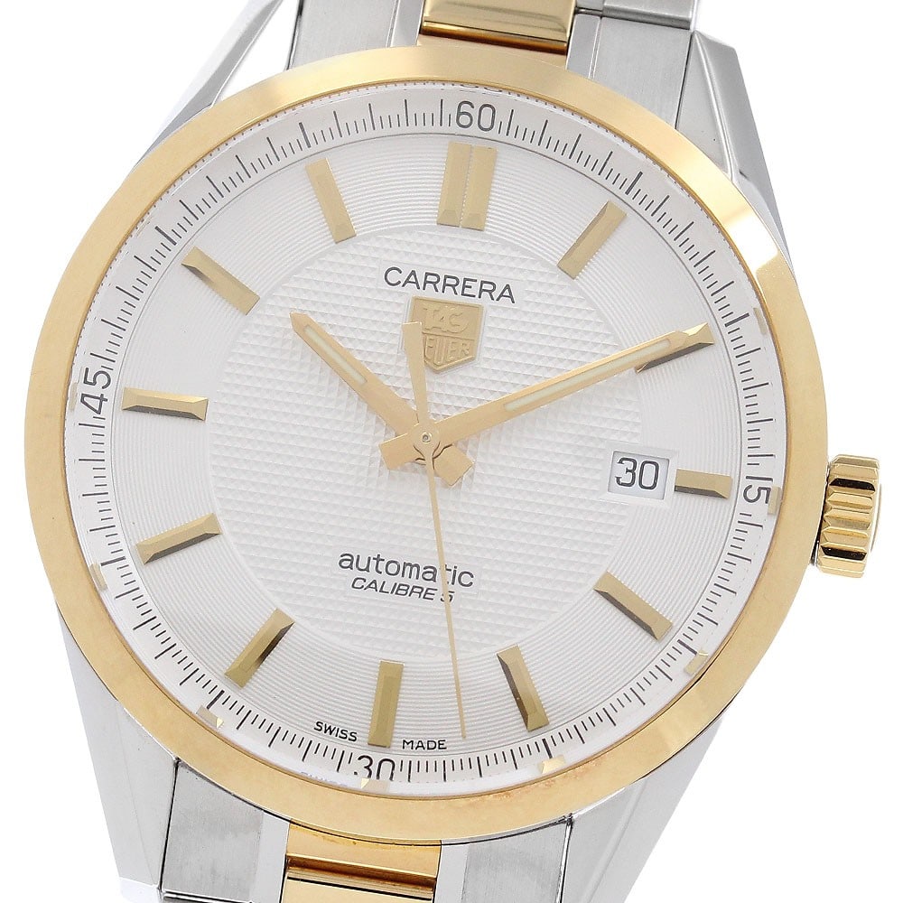 TAG Heuer Carrera Calibre 5 automatic men's date watch WV215A-1: TAG Heuer Carrera Calibre 5 automatic men's date watch WV215A-1 TAG Heuer Carrera Calibre 5 automatic men's wristwatch with date display. This Swiss-made watch features a silver dial and a two-tone st