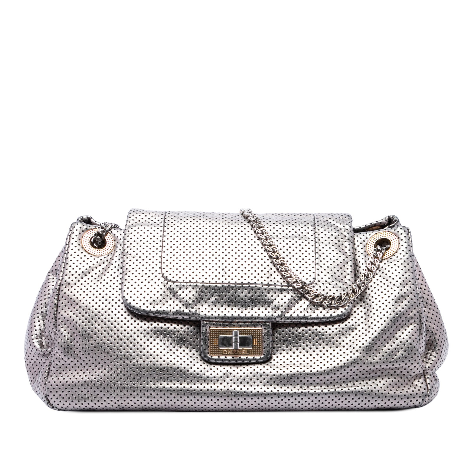 Chanel Reissue 2.55 Drill Accordion Flap Shoulder Bag Silver Leather (1 of 6)