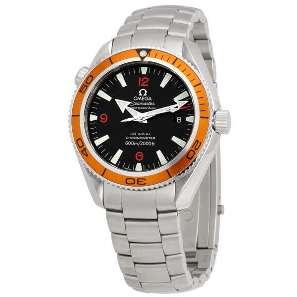 Omega 2209.50.00 Seamaster Planet Ocean mens watch with card: Omega 2209.50.00 Seamaster Planet Ocean mens watch with card Omega Seamaster Planet Ocean wristwatch featuring a black dial, rotating bezel, and stainless steel bracelet. This men's watch is offered w