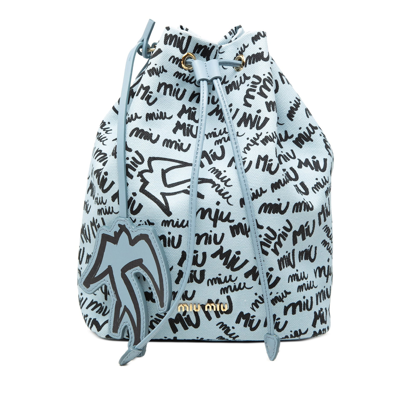Blue Fabric Bucket Bag Miu Miu Printed Canvas Pouch (1 of 7)