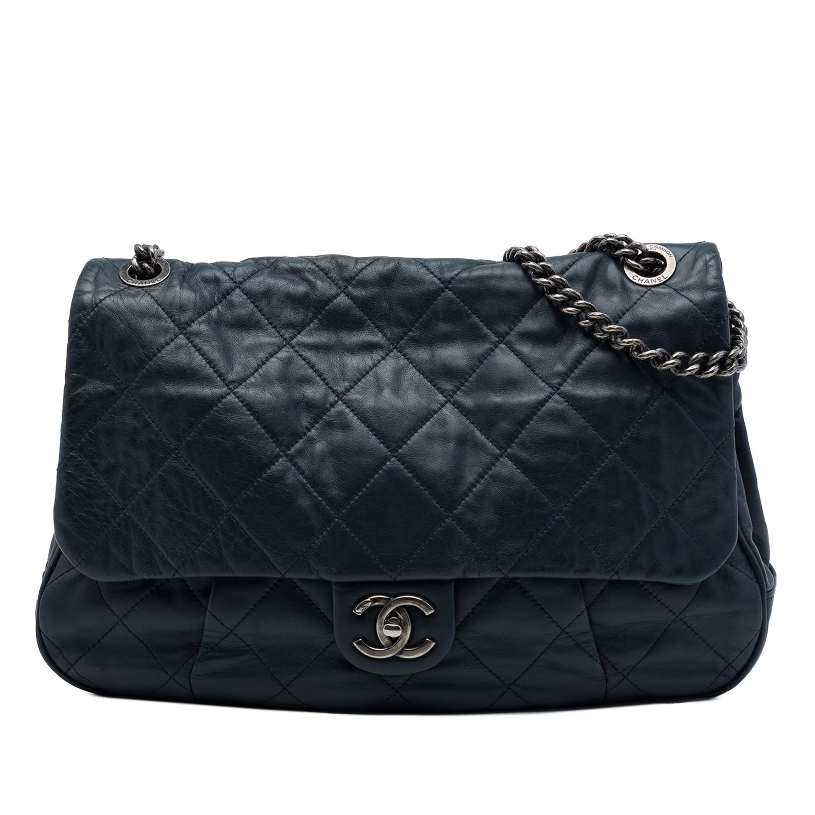 Chanel Coco Pleats Flap Shoulder Bag in Blue Quilted Calfskin: Chanel Coco Pleats Flap Shoulder Bag in Blue Quilted Calfskin A Chanel Coco Pleats Flap shoulder bag crafted in blue quilted calfskin leather. It features curb chain straps with a leather shoulder gua